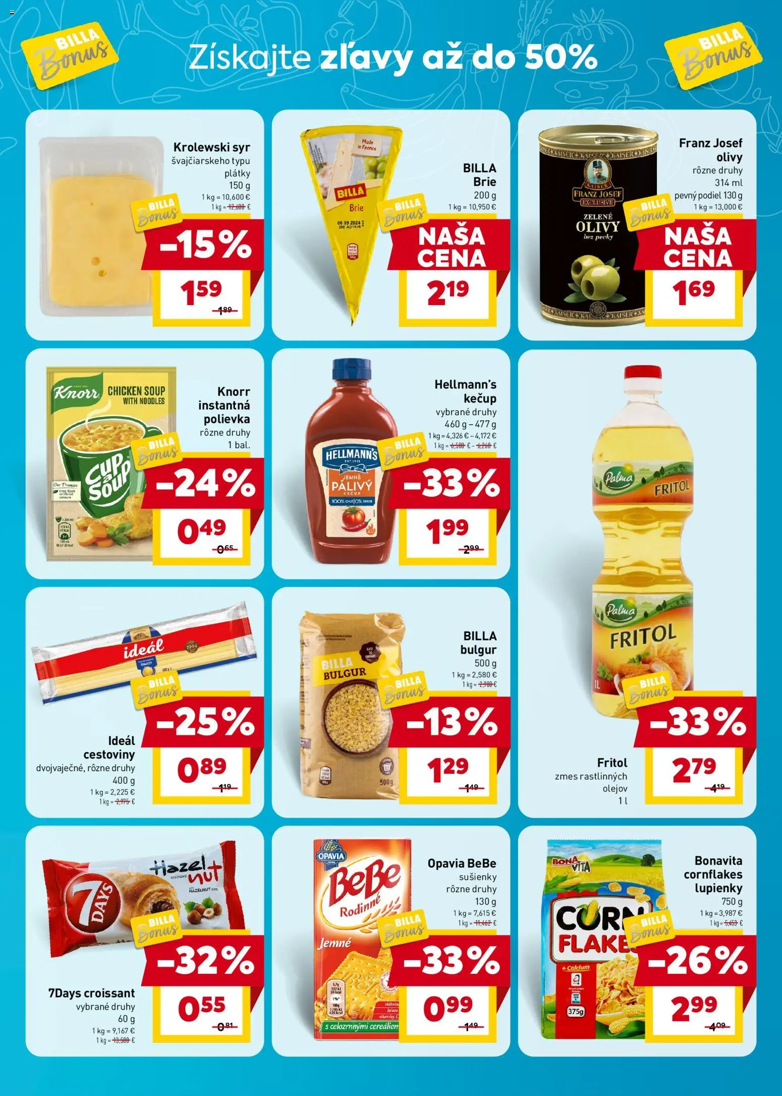 Nové Billa akcie – leták je platný od 15.07.2026 | Strana: 3 | Produkty: Croissant, Cestoviny, Kečup, Špagety