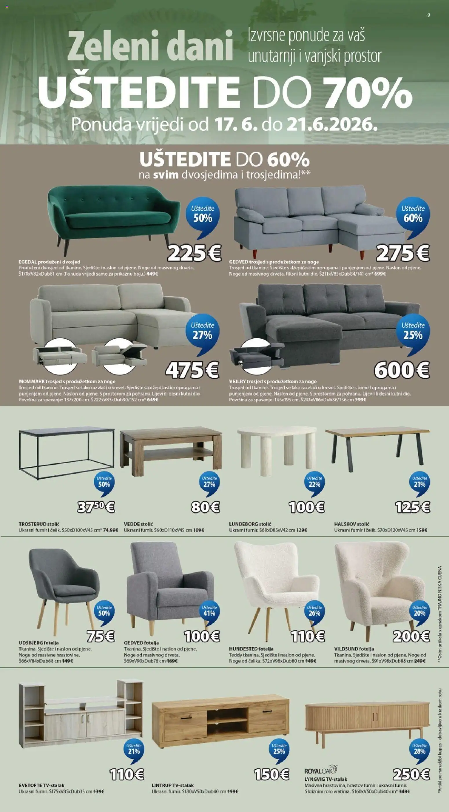 JYSK katalog | vrijedi od 17.06.2026 | Stranica: 9 | Proizvodi: Trosjed, Fotelja, Stolić, Dvosjed