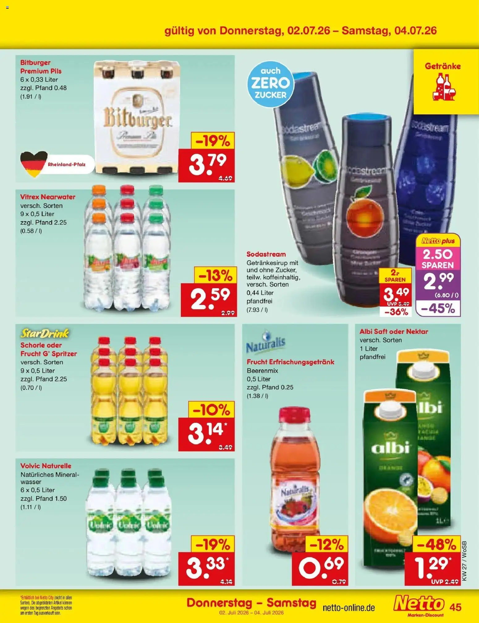Netto Marken-Discount Prospekt Mannheim – gültig ab 28.06.2026 | Seite: 65 | Produkte: Bitburger, Pils, Saft, Volvic