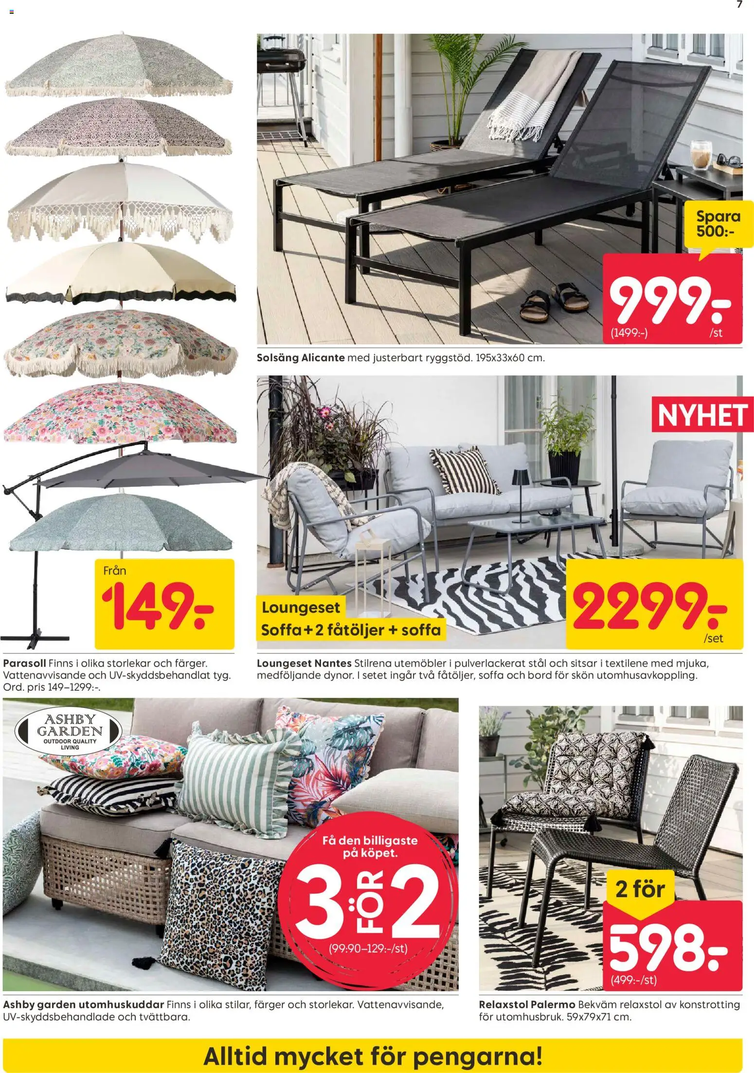 Rusta reklamblad aktuell från 01.06.2026 | Sida: 7 | Produkter: Parasoll, Solsäng, Soffa, Bord
