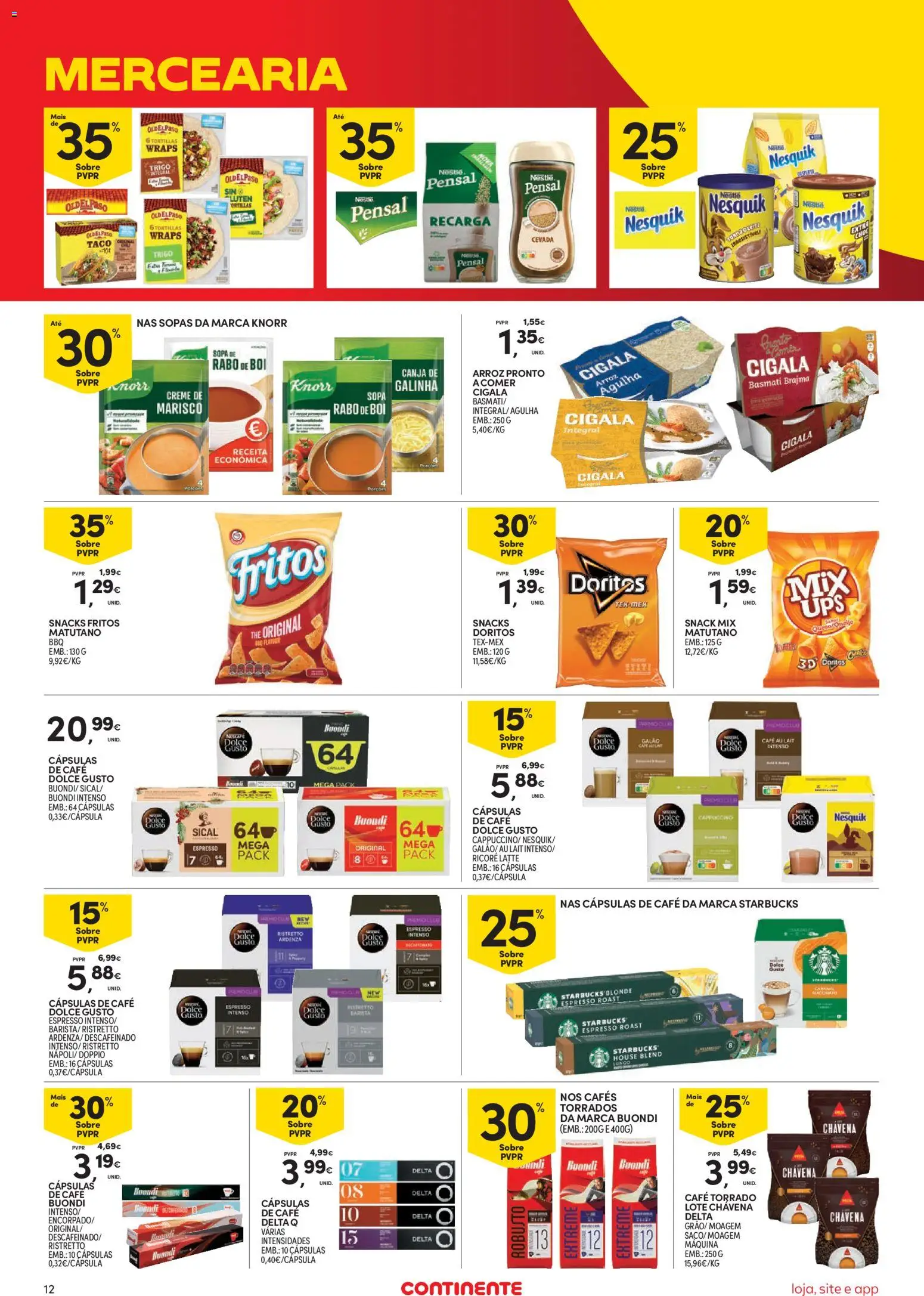Continente Semanal Continente Bom Dia │ válido de 12.05.2026 | Página: 12 | Produtos: Cafe buondi, Delta q, Cápsulas café, Chocolate