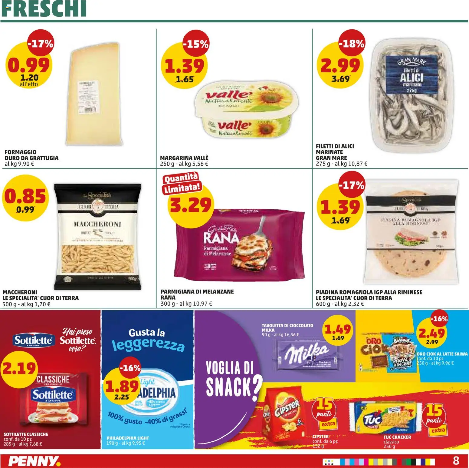 Volantino PENNY del 10/09/2026 | Pagina: 8 | Prodotti: Maccheroni, Crackers, Margarina, Terra