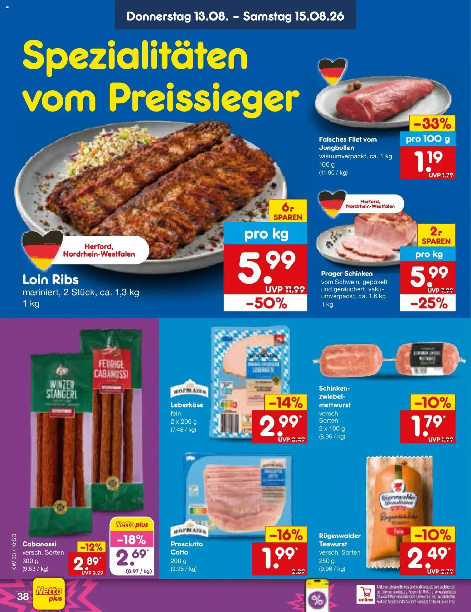 Netto Marken-Discount Prospekt Jüchen (ab 10.08.2026) » Angebote | Seite: 54 | Produkte: Spezialitäten, Schinken, Leberkase