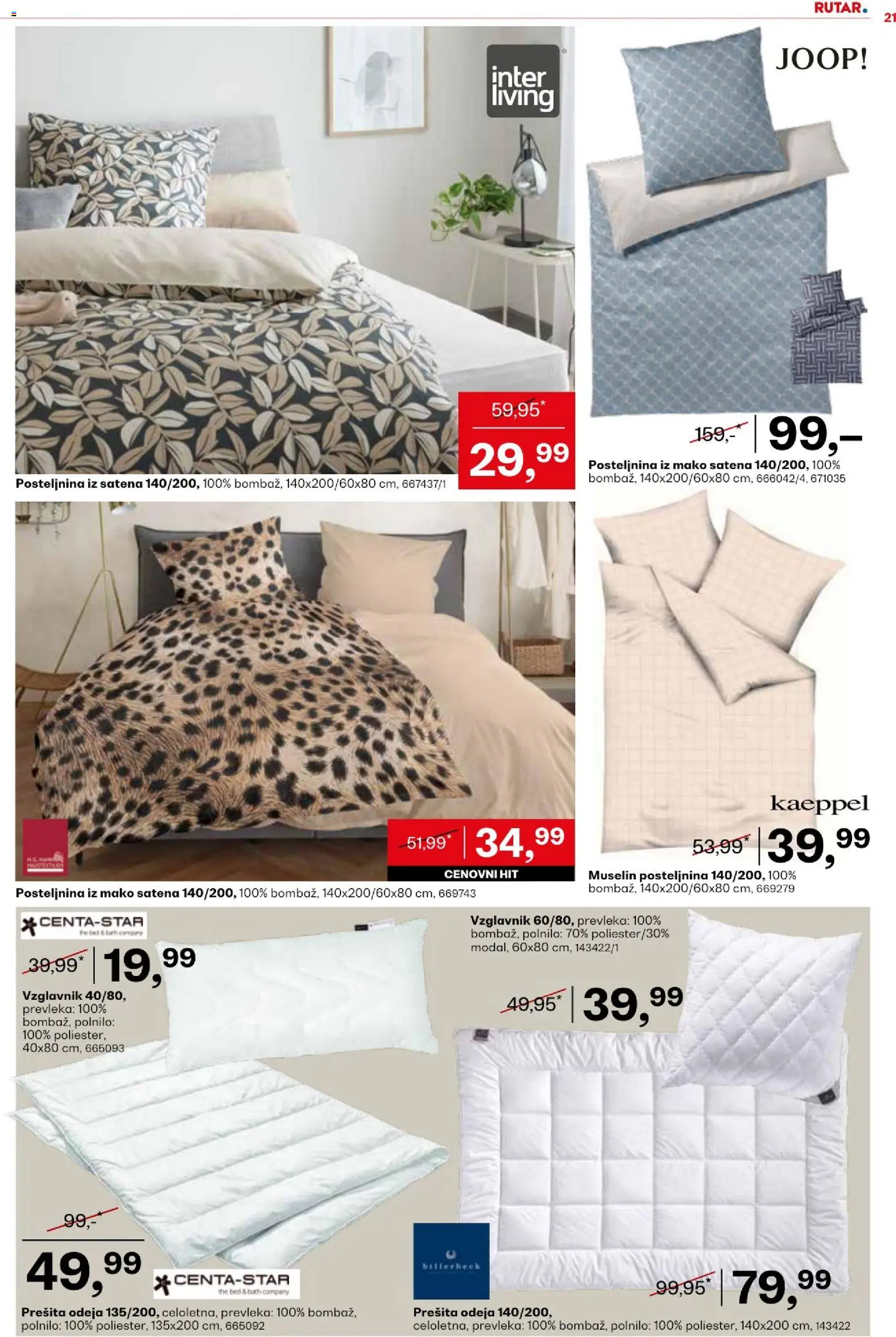 Novi Rutar katalog ponudbe – veljaven od 18.08.2026 | Stran: 21 | Izdelki: Prešita odeja, Vzglavnik, Prevleka, Posteljnina