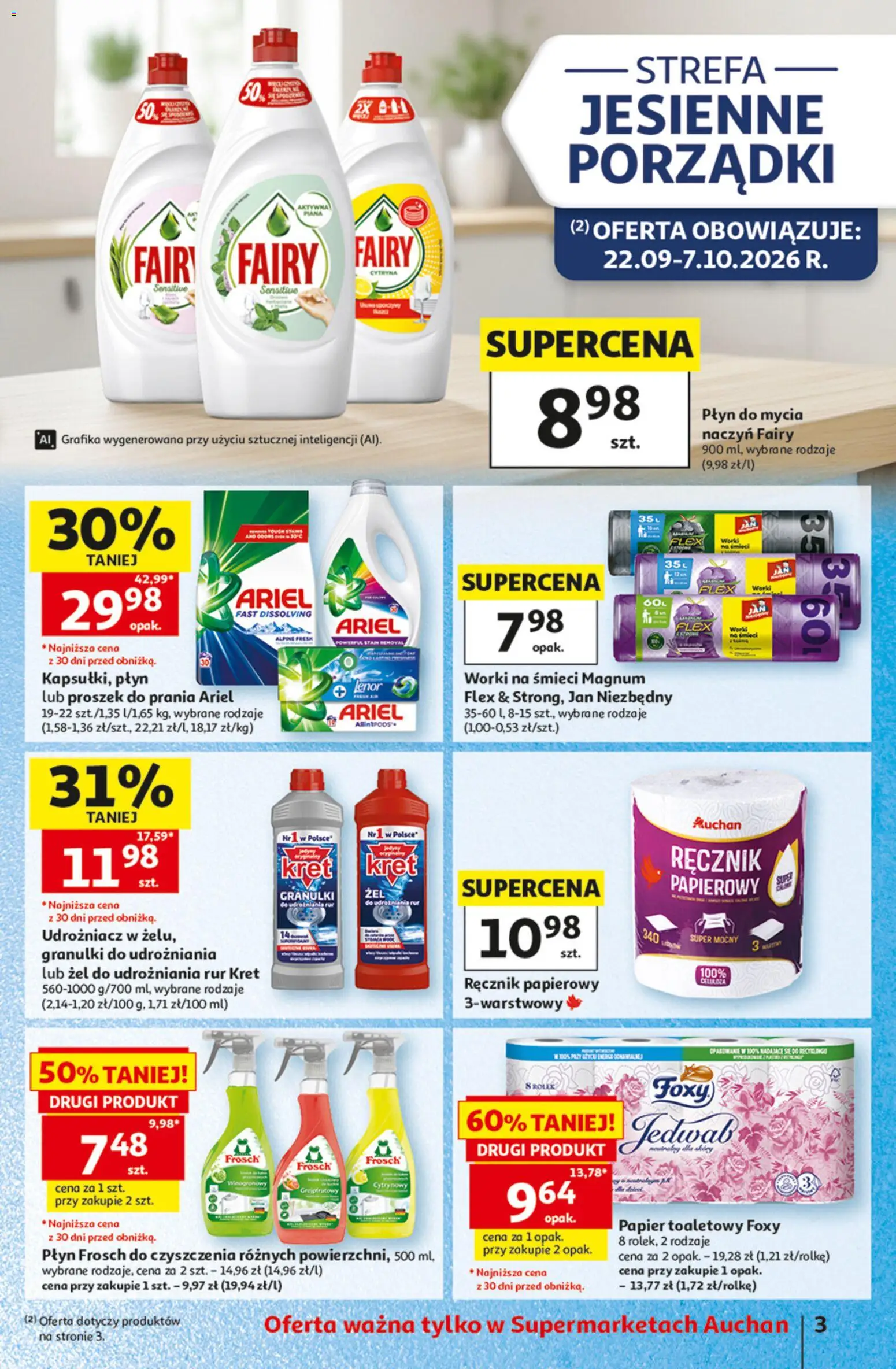 Auchan gazetka od 01.10.2026 | Strona: 3 | Produkty: Proszek, Magnum, Ariel, Ręcznik papierowy