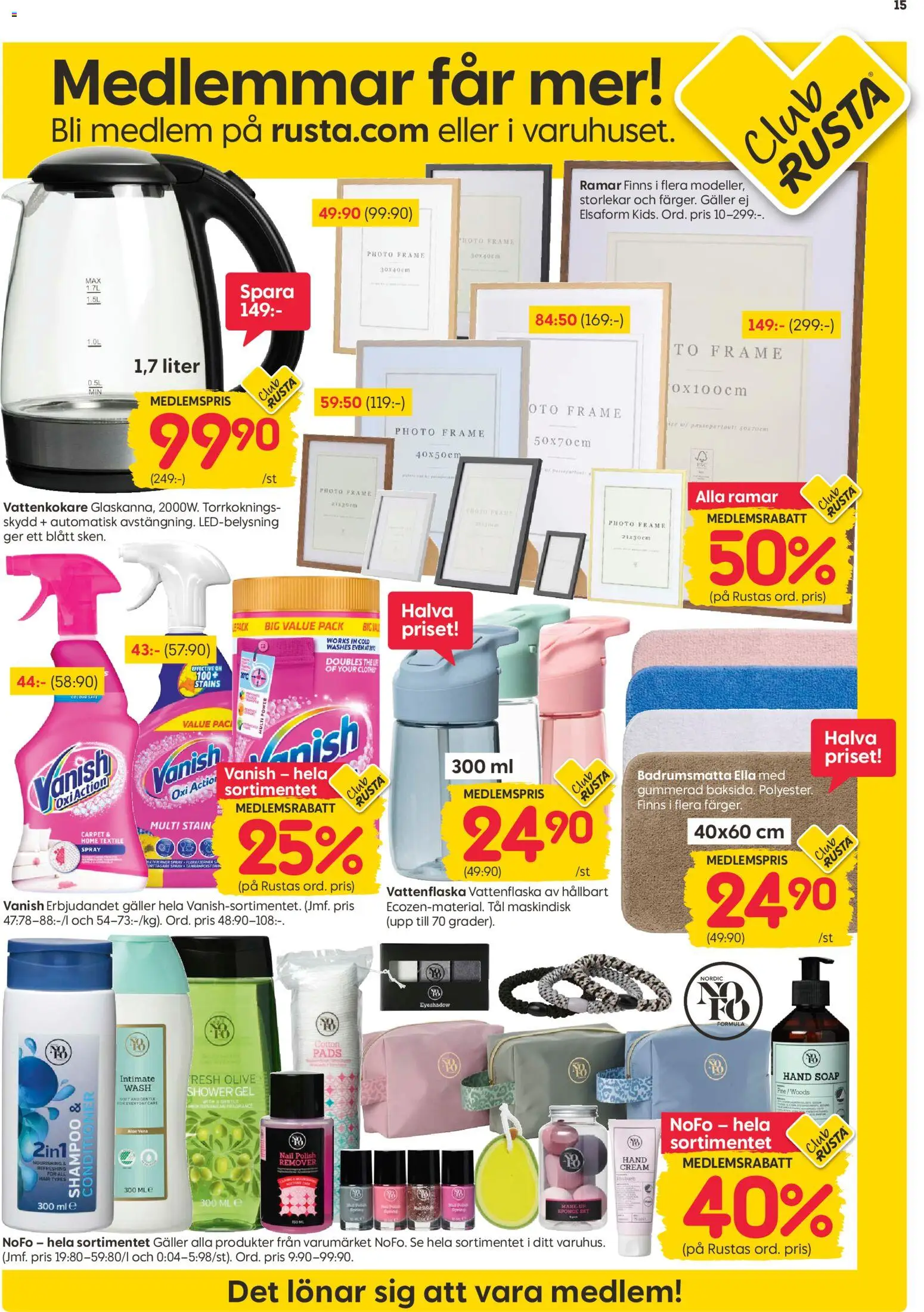 Rusta reklamblad aktuell från 01.06.2026 | Sida: 15 | Produkter: Badrumsmatta, Galler, Vattenflaska, Pads