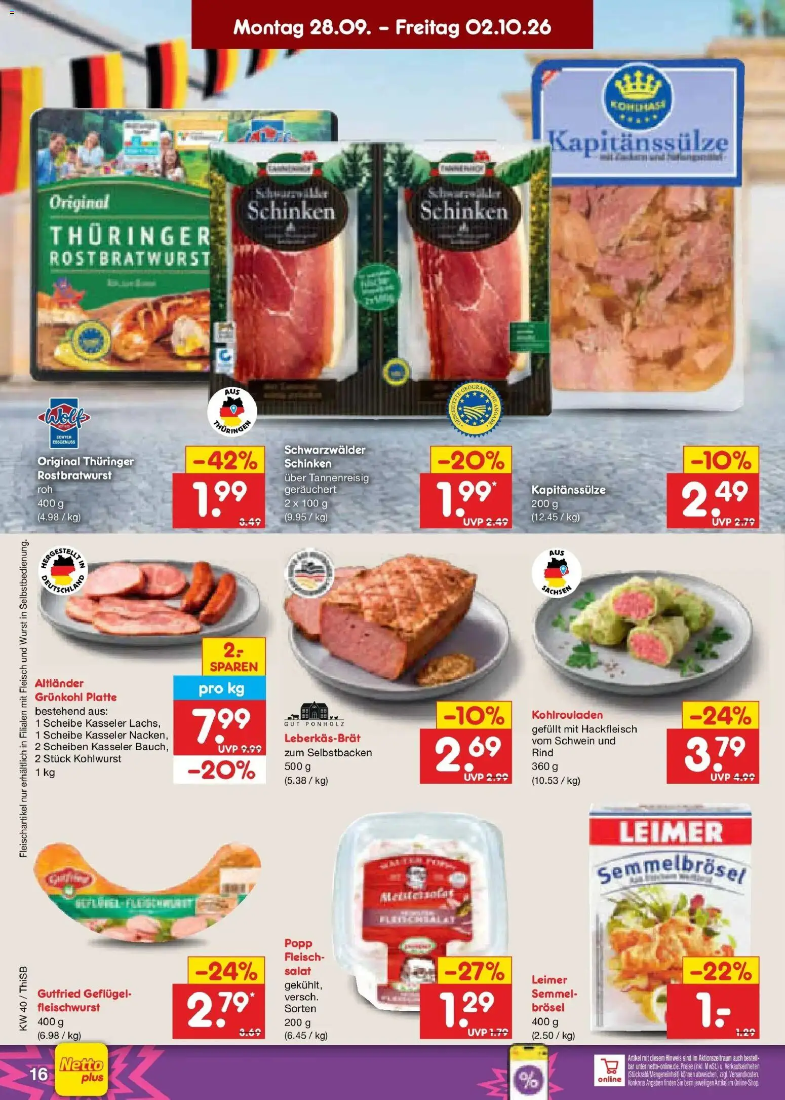 Netto Marken-Discount Prospekt Pirna – gültig ab 28.09.2026 | Seite: 22 | Produkte: Wurst, Schinken, Salat, Hackfleisch