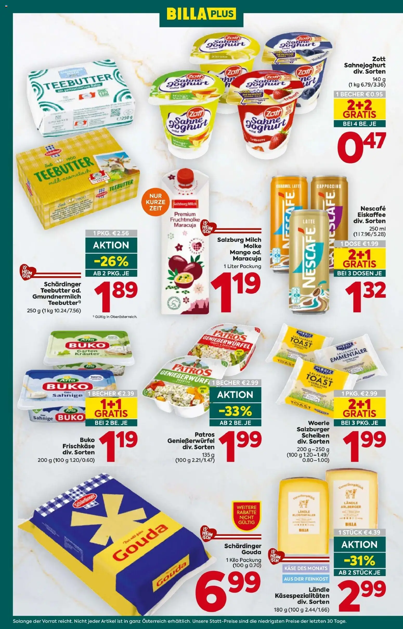 Billa Plus Flugblatt - Oberösterreich von 13.08.2026 - Aktuelle Angebote | Seite: 10 | Produkte: Sahne, Eiskaffee, Milch, Käse