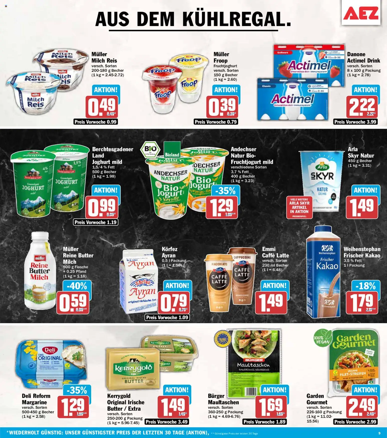 AEZ Prospekt – gültig ab 10.08.2026 | Seite: 9 | Produkte: Milch, Fruchtjoghurt, Arla skyr, Deli reform
