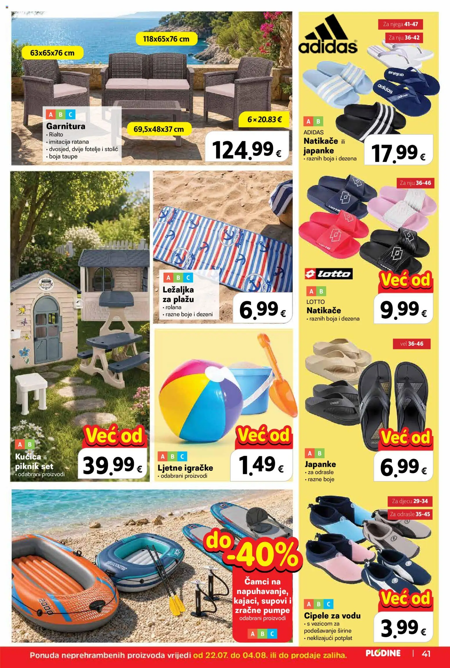 Plodine katalog | vrijedi od 22.07.2026 | Stranica: 41 | Proizvodi: Stolić, Cipele za vodu, Natikače, Igračke