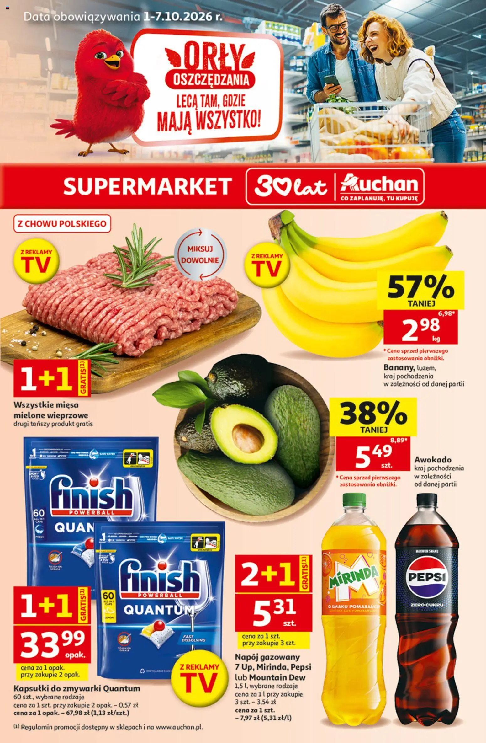 Auchan gazetka od 01.10.2026 | Strona: 1 | Produkty: Kapsułki, Finish, Awokado, Kapsułki do zmywarki