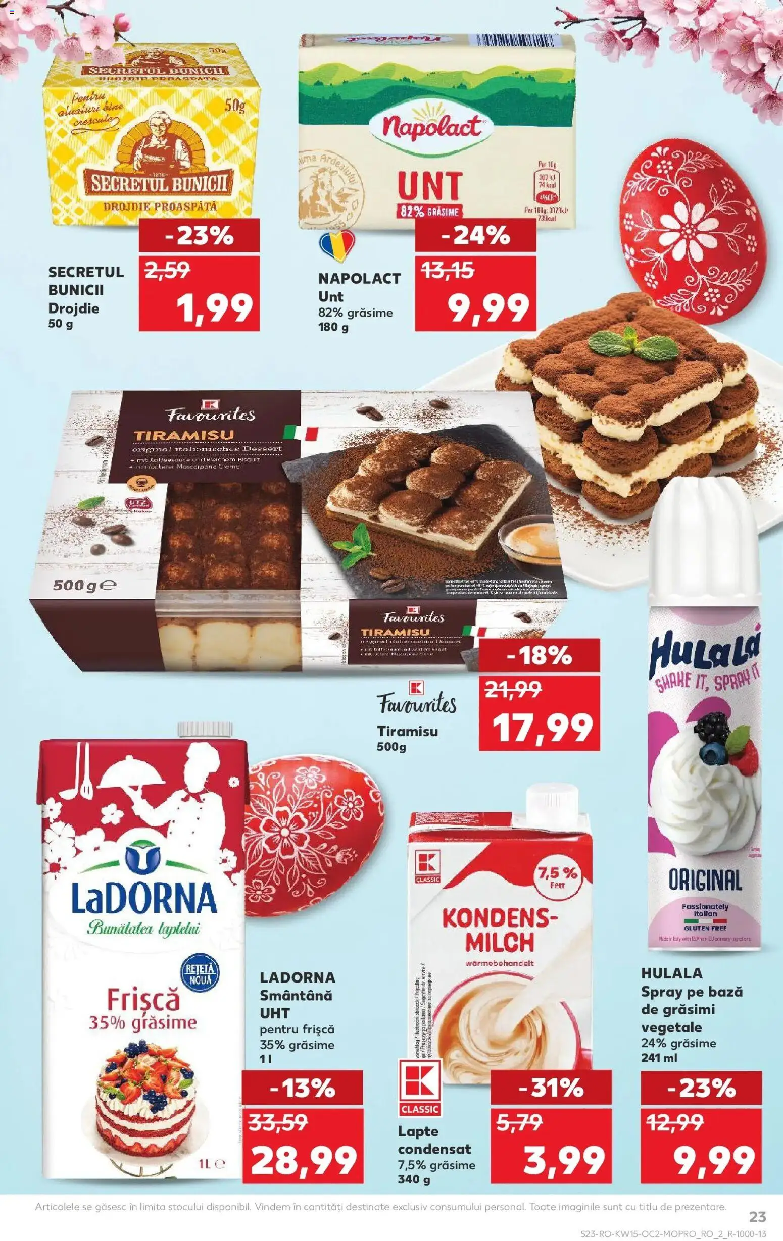 Noul catalog Kaufland – valabil de la 08.04.2026 | Pagină: 23 | Produse: Lapte, Unt, Tiramisu, Smântână