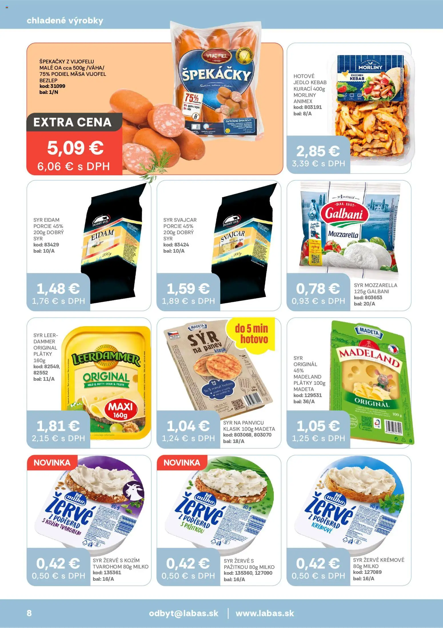 Nové Labaš akcie – leták je platný od 03.07.2026 | Strana: 8 | Produkty: Syr, Eidam, Mozzarella