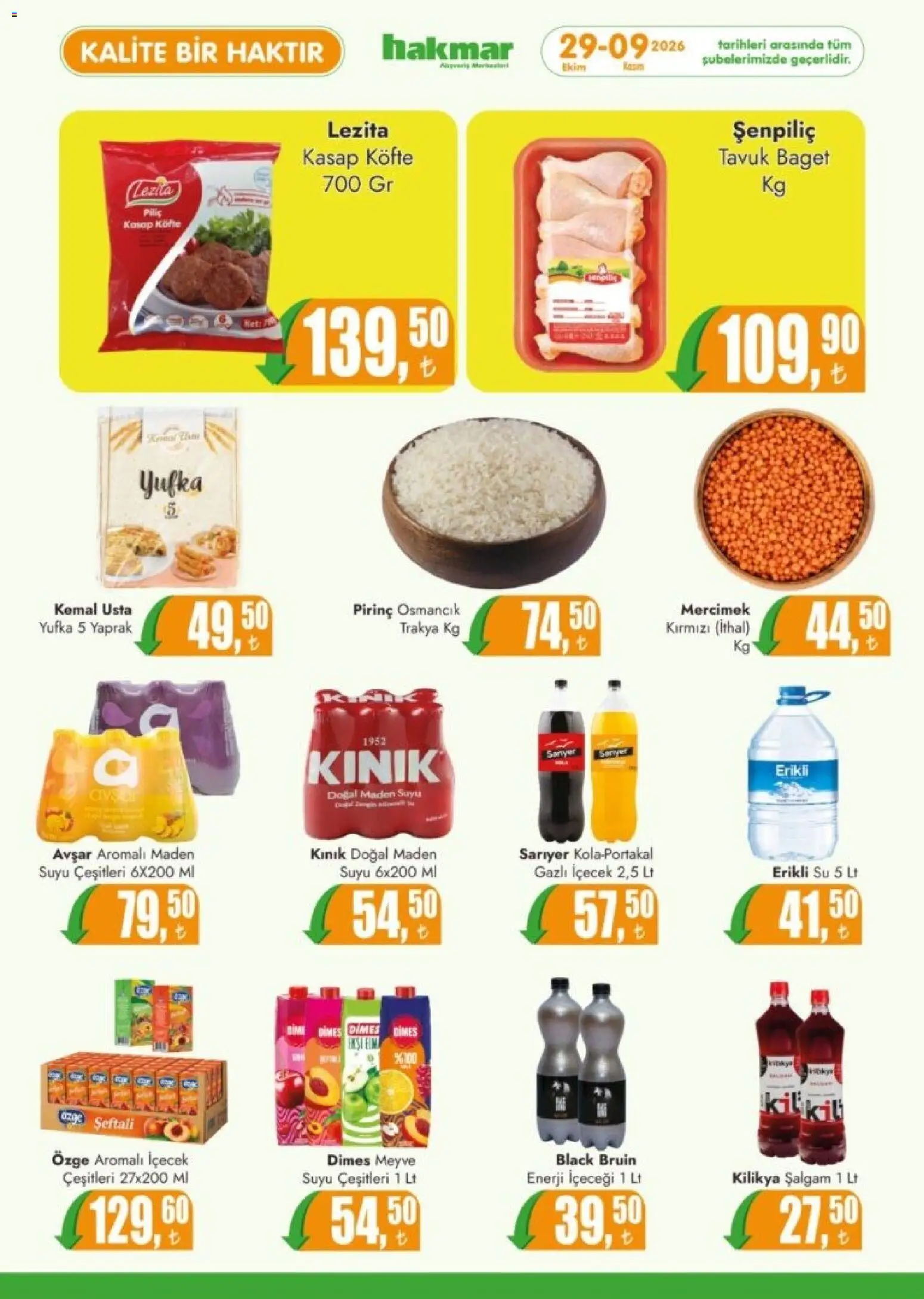 Hakmar Katalog - 29 Ekim 2026 tarihinden itibaren geçerlidir | Sayfa: 4 | Ürünler: Mercimek, Şeftali, Tavuk baget, Maden suyu