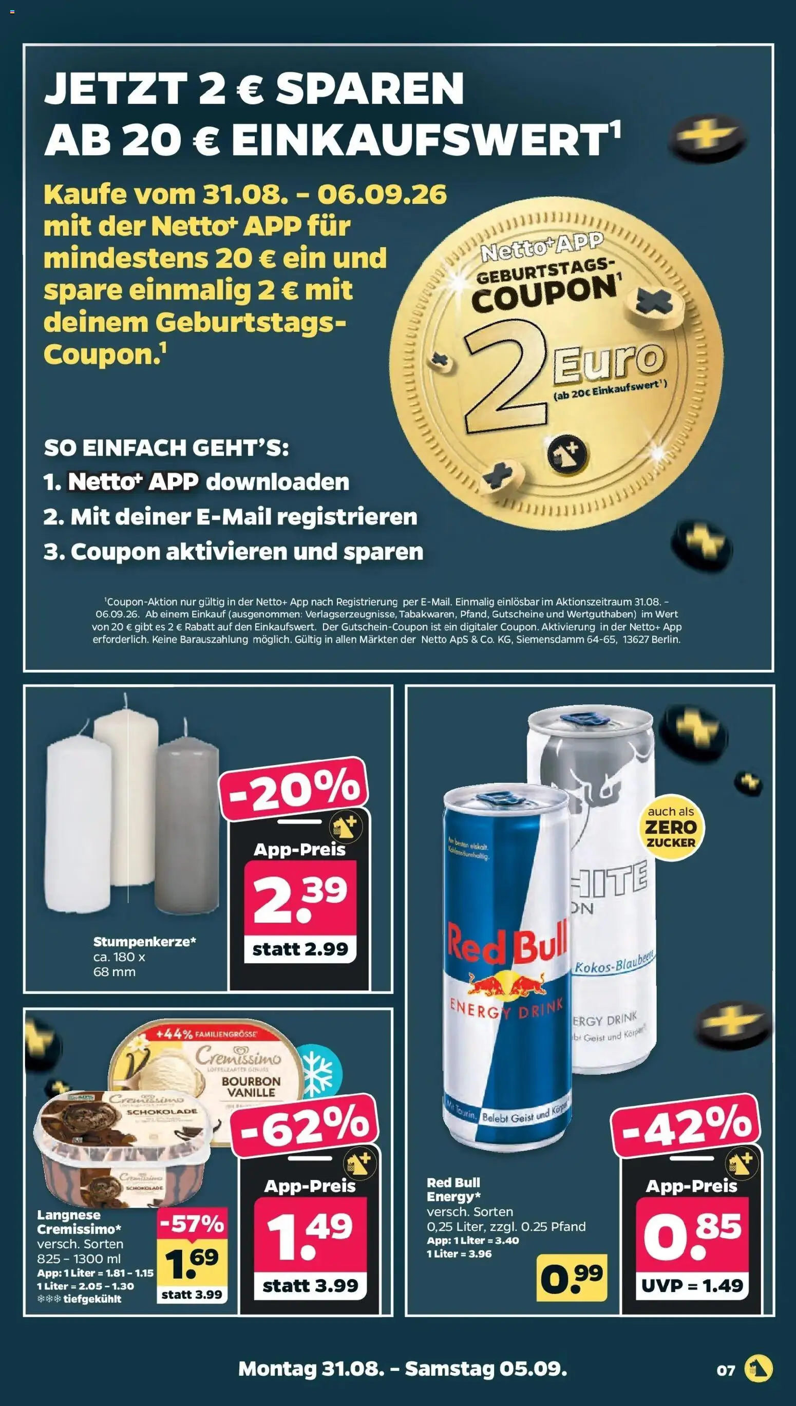 Netto Aktueller Prospekt – gültig ab 30.08.2026 | Seite: 9 | Produkte: Langnese, Red bull, Schokolade, Zucker