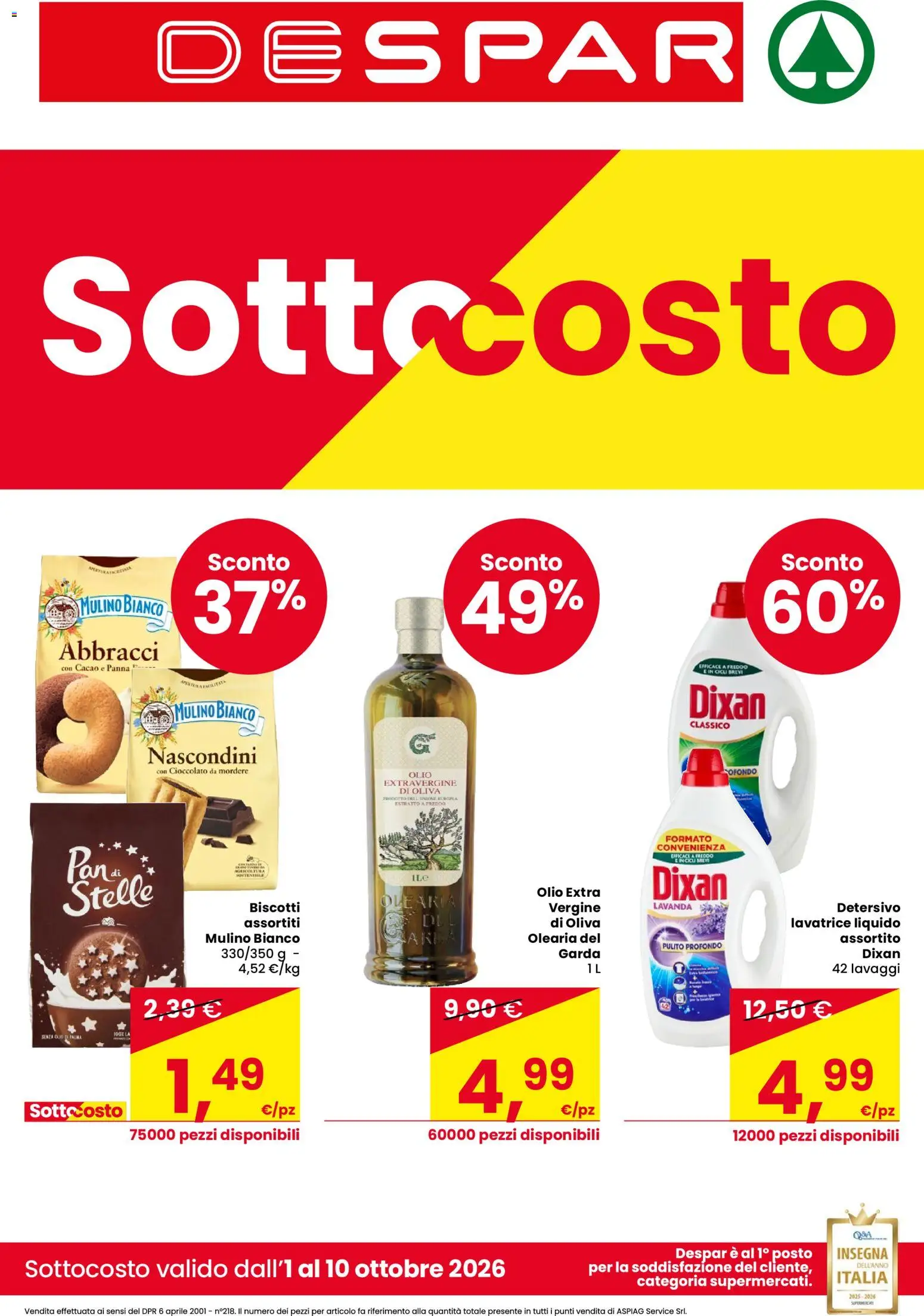 Volantino Despar del 01/10/2026 | Pagina: 1 | Prodotti: Panna, Biscotti, Olio, Cacao