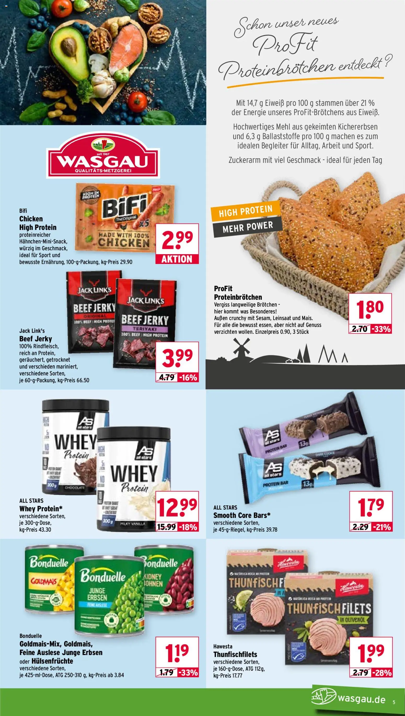 Wasgau Prospekt – gültig ab 03.08.2026 | Seite: 5 | Produkte: Mehl, Olivenol, Bifi, Erbsen