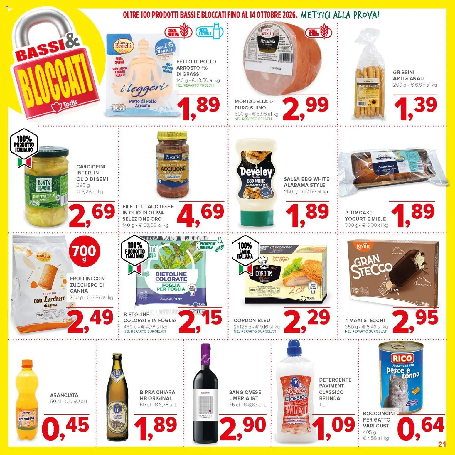 Volantino Todis del 20/08/2026 | Pagina: 21 | Prodotti: Birra, Grissini, Miele, Frollini