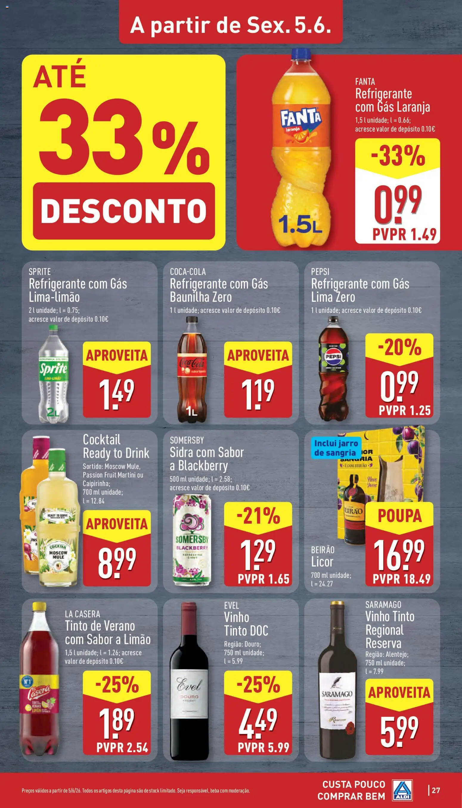 Aldi folheto │ válido de 01.06.2026 | Página: 27 | Produtos: Refrigerante, Licor, Somersby, Vinho tinto