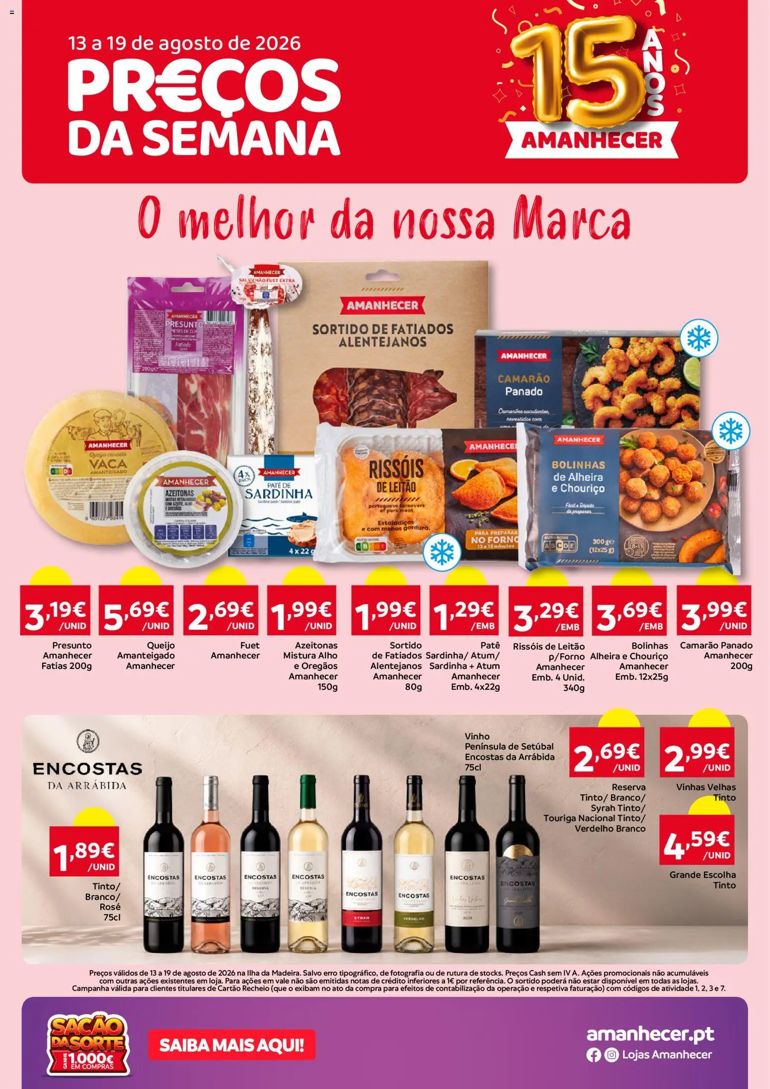 Amanhecer Folheto Madeira │ válido de 13/08/2026 | Página: 1 | Produtos: Forno, Azeitonas, Camarão, Patê