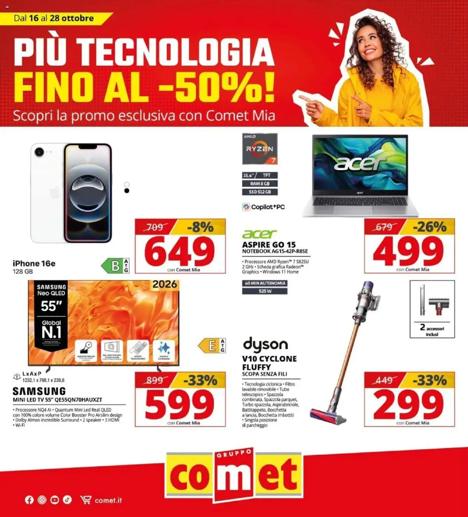 Nuovo Comet volantino attuale dal 16/10/2026 > offerte anteprima 🛍️ | Pagina: 1 | Prodotti: Spazzola, Scopa, TV, Samsung