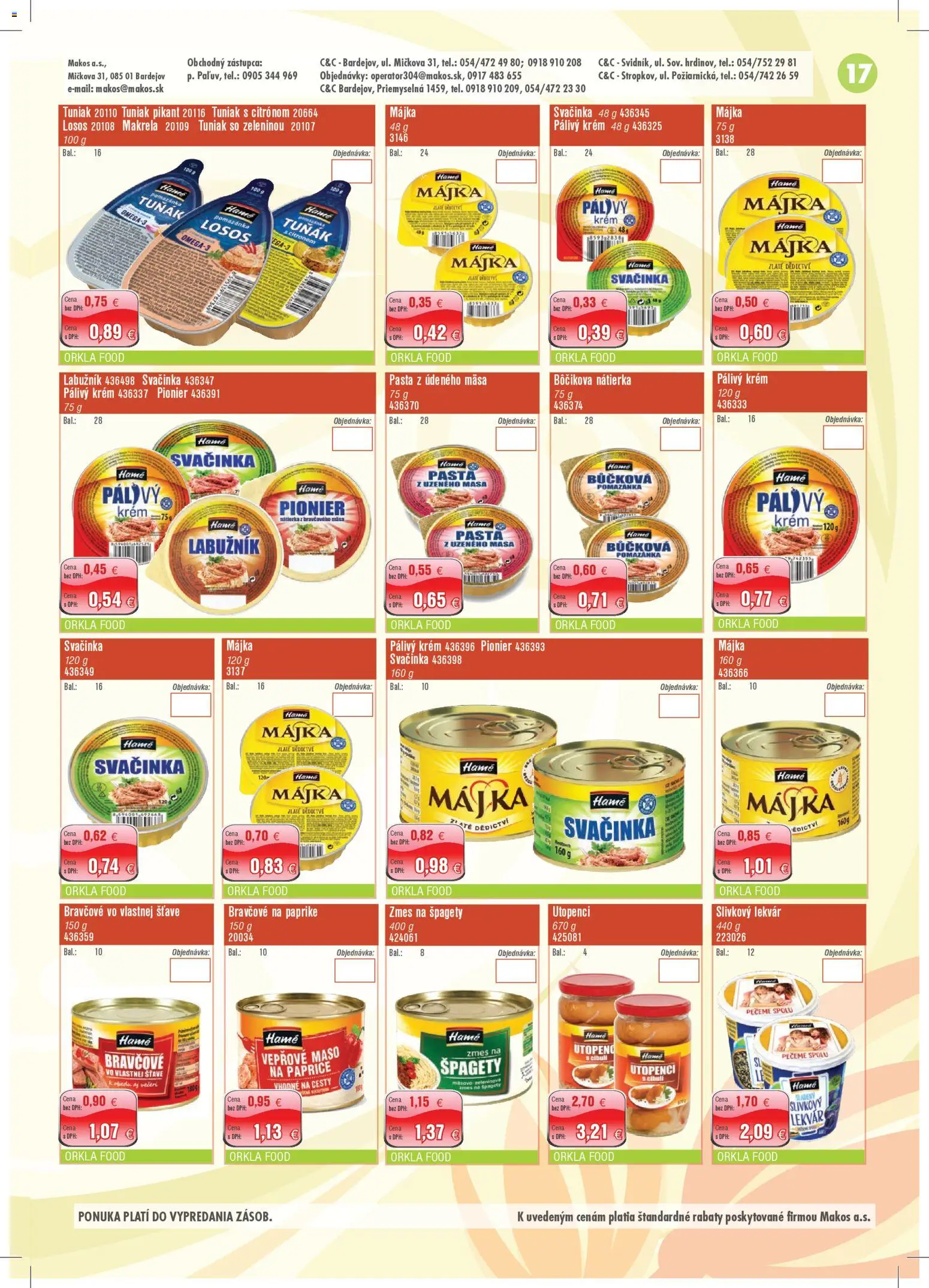 Nové Makos akcie – leták je platný od 04.05.2026 | Strana: 17 | Produkty: Tuniak, Losos, Krém, Špagety