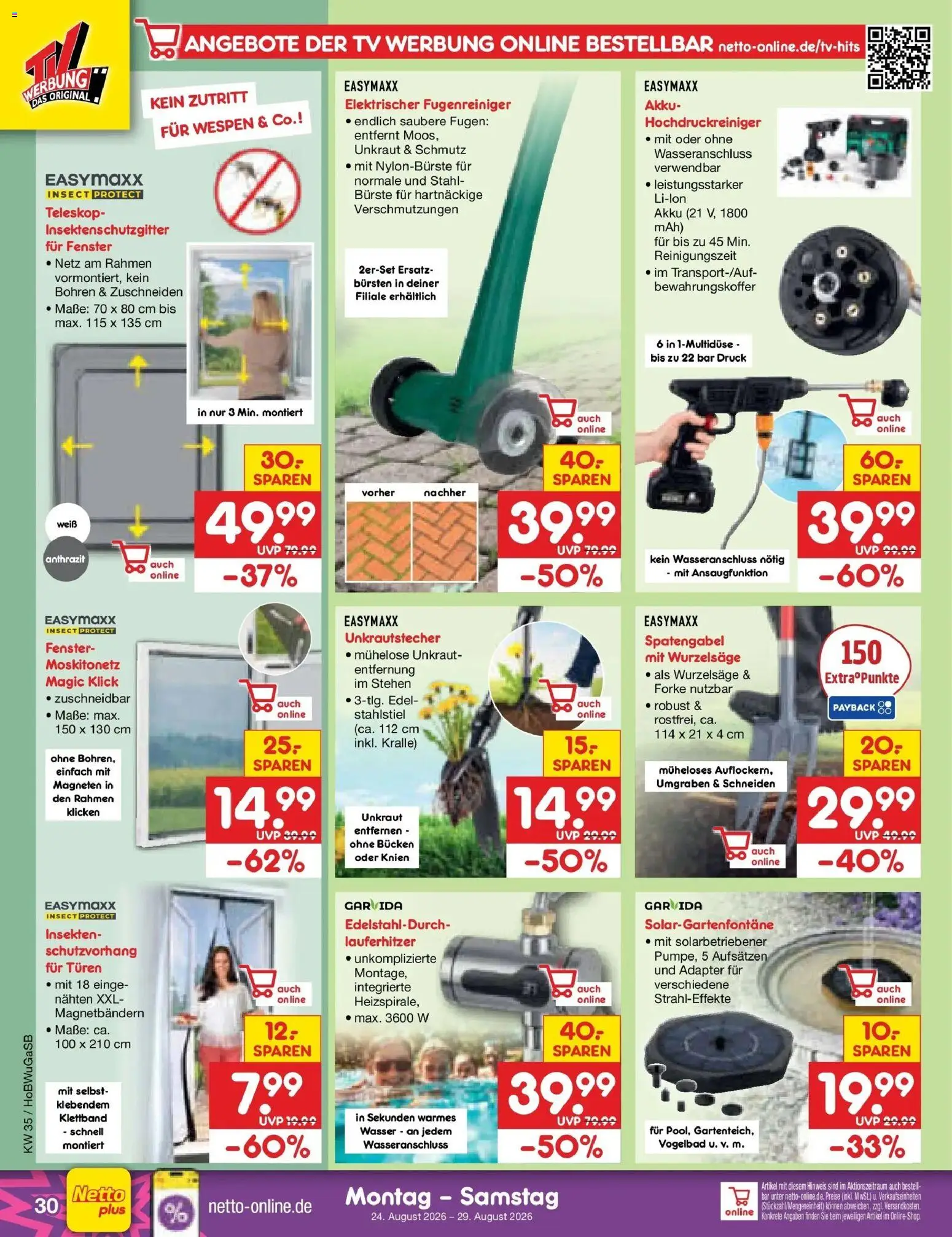 Netto Marken-Discount Prospekt Oldenburg – gültig ab 24.08.2026 | Seite: 44 | Produkte: Adapter, Wasser, Hochdruckreiniger, TV