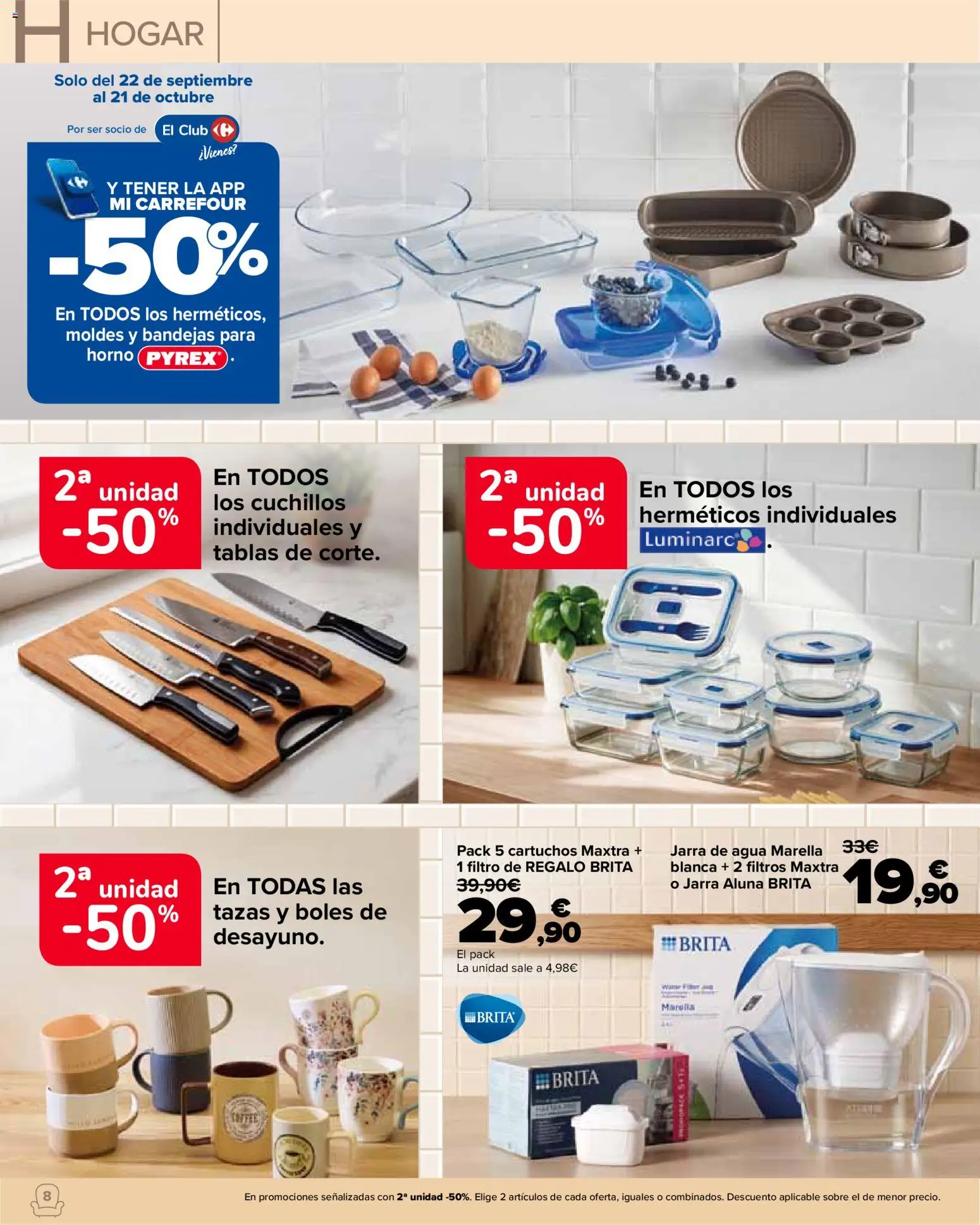 Carrefour Hogar │ válido desde el 22/09/2026 | Página: 8 | Productos: Cuchillos, Horno, Agua