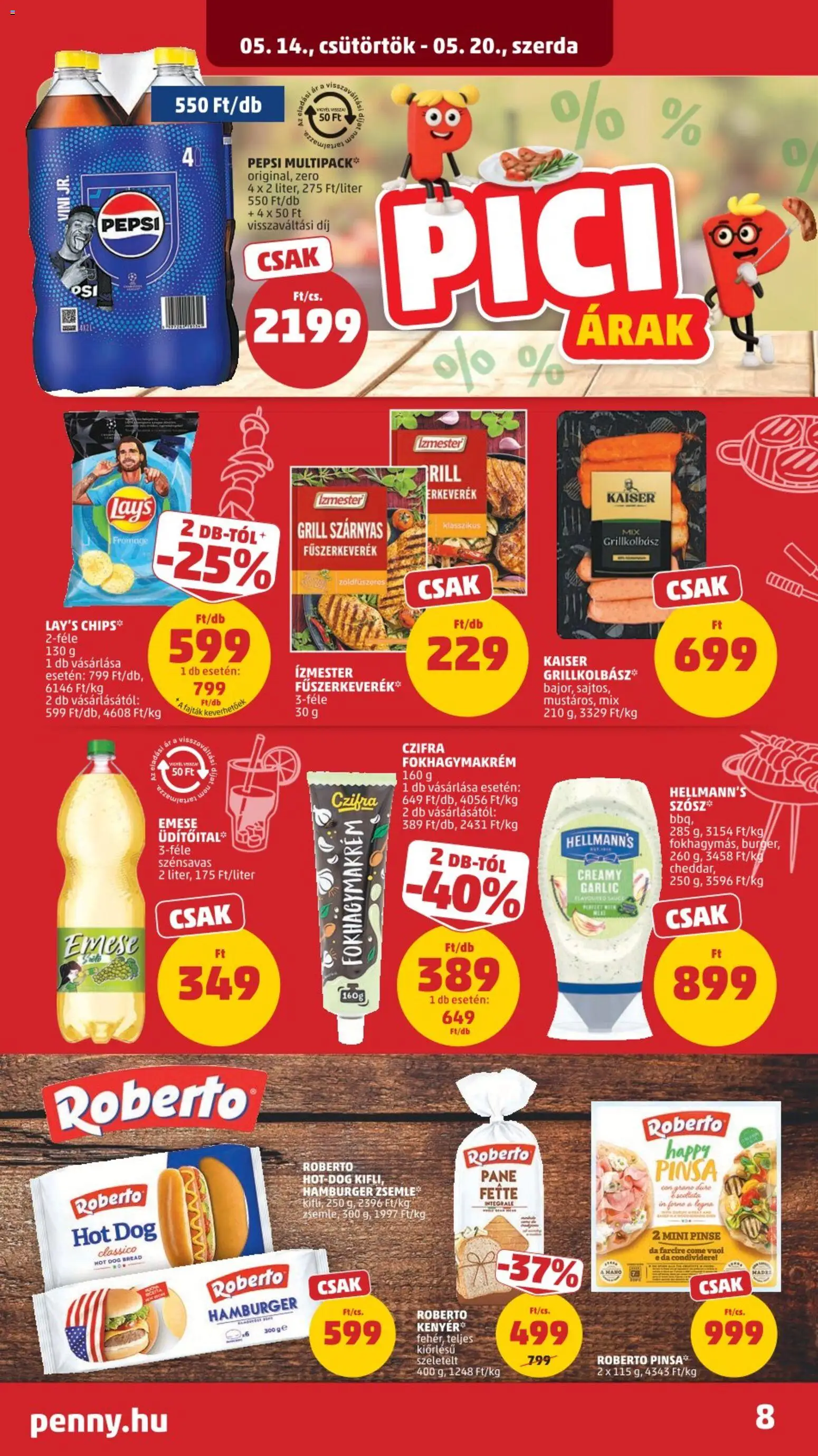 PENNY akciós ujság - amely érvényes a következő dátumtól: 14.05.2026 | Oldal: 10 | Termékek: Hamburger zsemle, Kifli, Grill, Cheddar