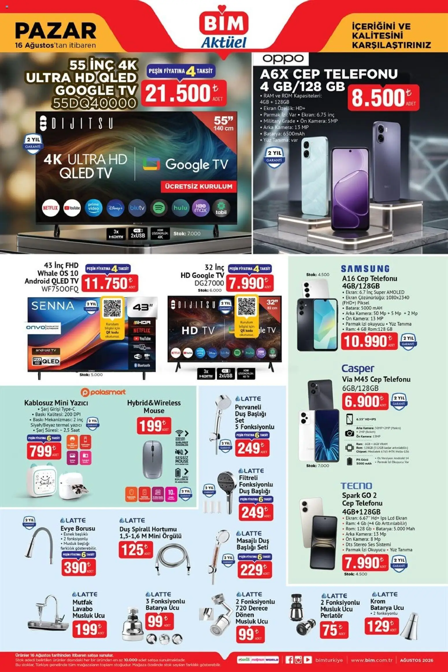 BİM - Katalog Pazar - 16 Ağustos 2026 tarihinden itibaren geçerlidir | Sayfa: 2 | Ürünler: Lavabo, Duş, Video, Ses