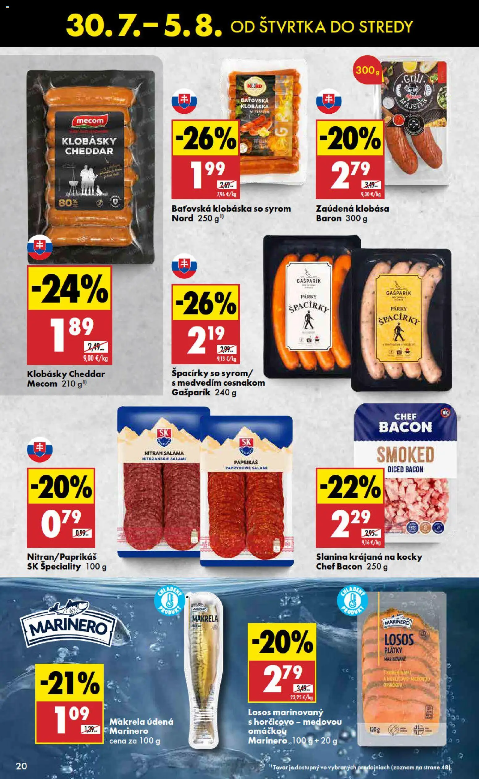Nové Biedronka akcie – leták je platný od 30.07.2026 | Strana: 20 | Produkty: Saláma, Slanina, Klobása, Párky