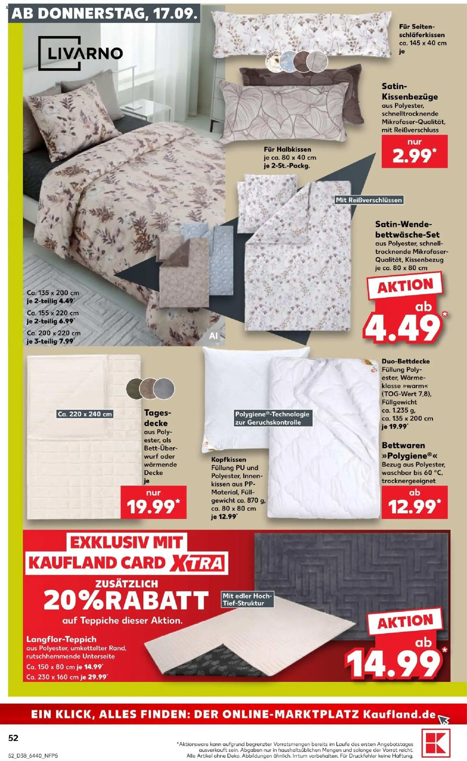 Kaufland Prospekt Hannover – gültig ab 17.09.2026 | Seite: 52 | Produkte: Gewicht, Kissen, Decke, Kopfkissen