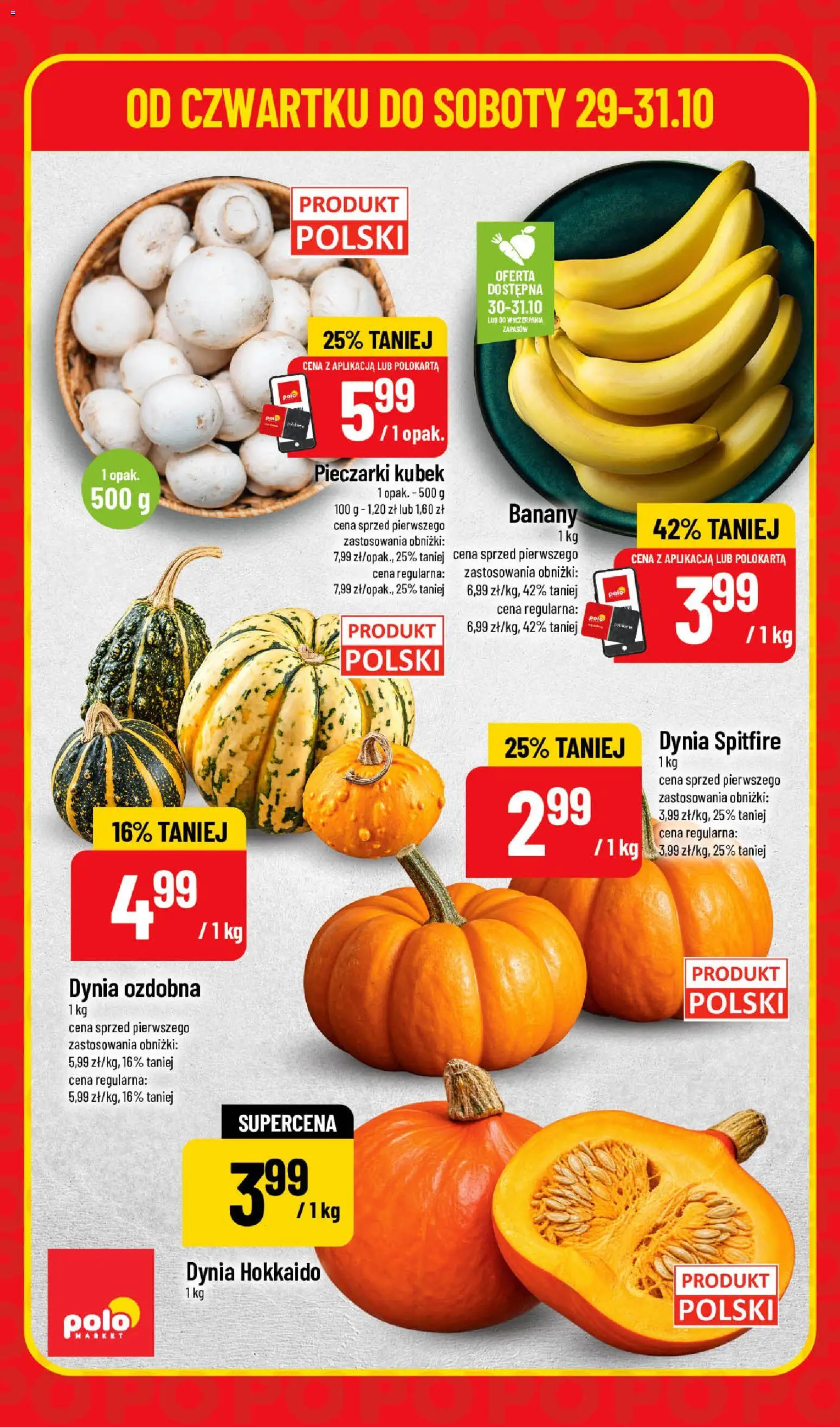 Nowa POLOmarket gazetka od jutra 29.10.2026 | Strona: 2 | Produkty: Dynia, Pieczarki, Dynia Hokkaido, Banany