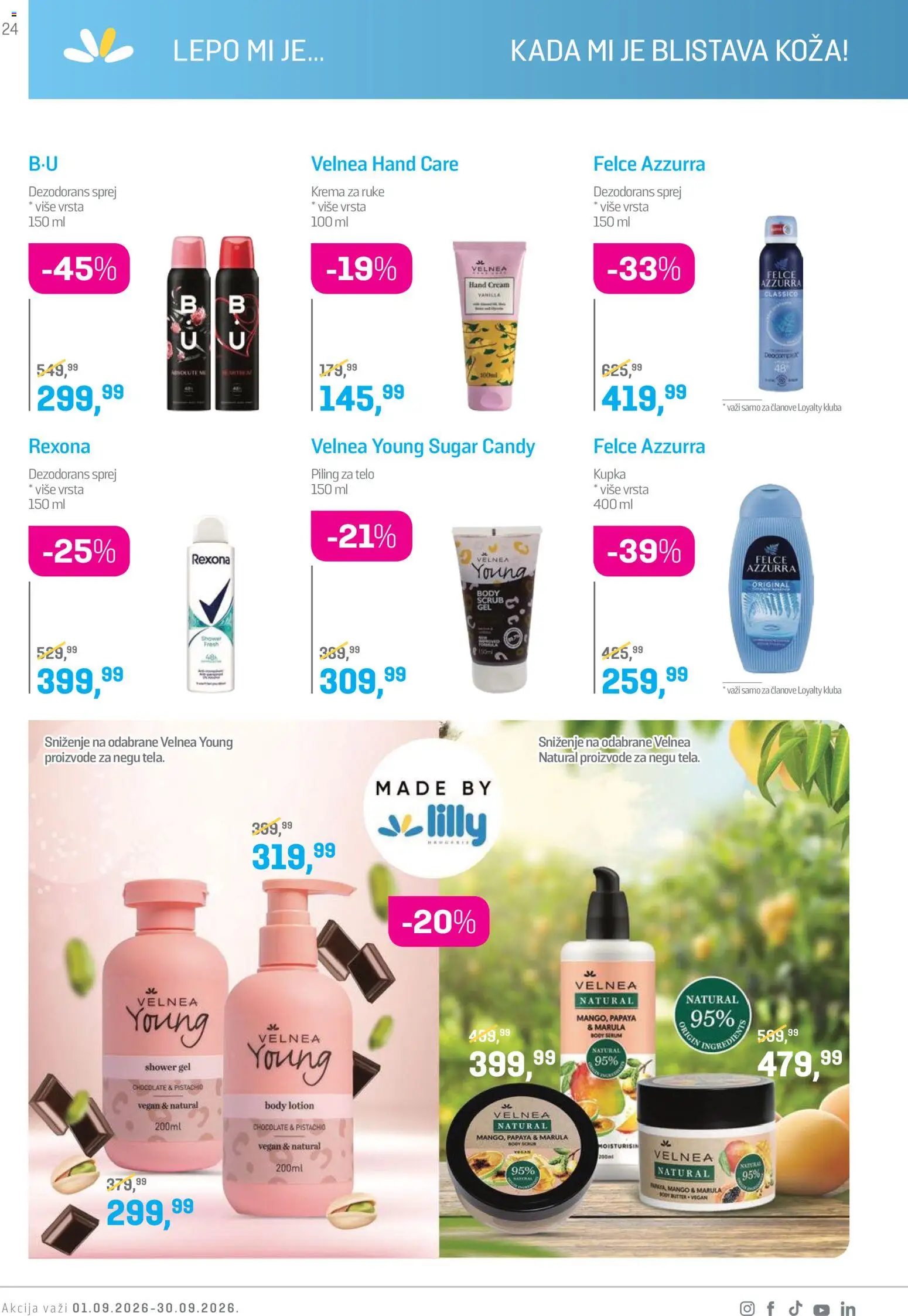 Lilly drogerie katalog - važi od 01.09.2026 | Strana: 24 | Proizvode: Krema, Krema za ruke, Felce azzurra, Dezodorans