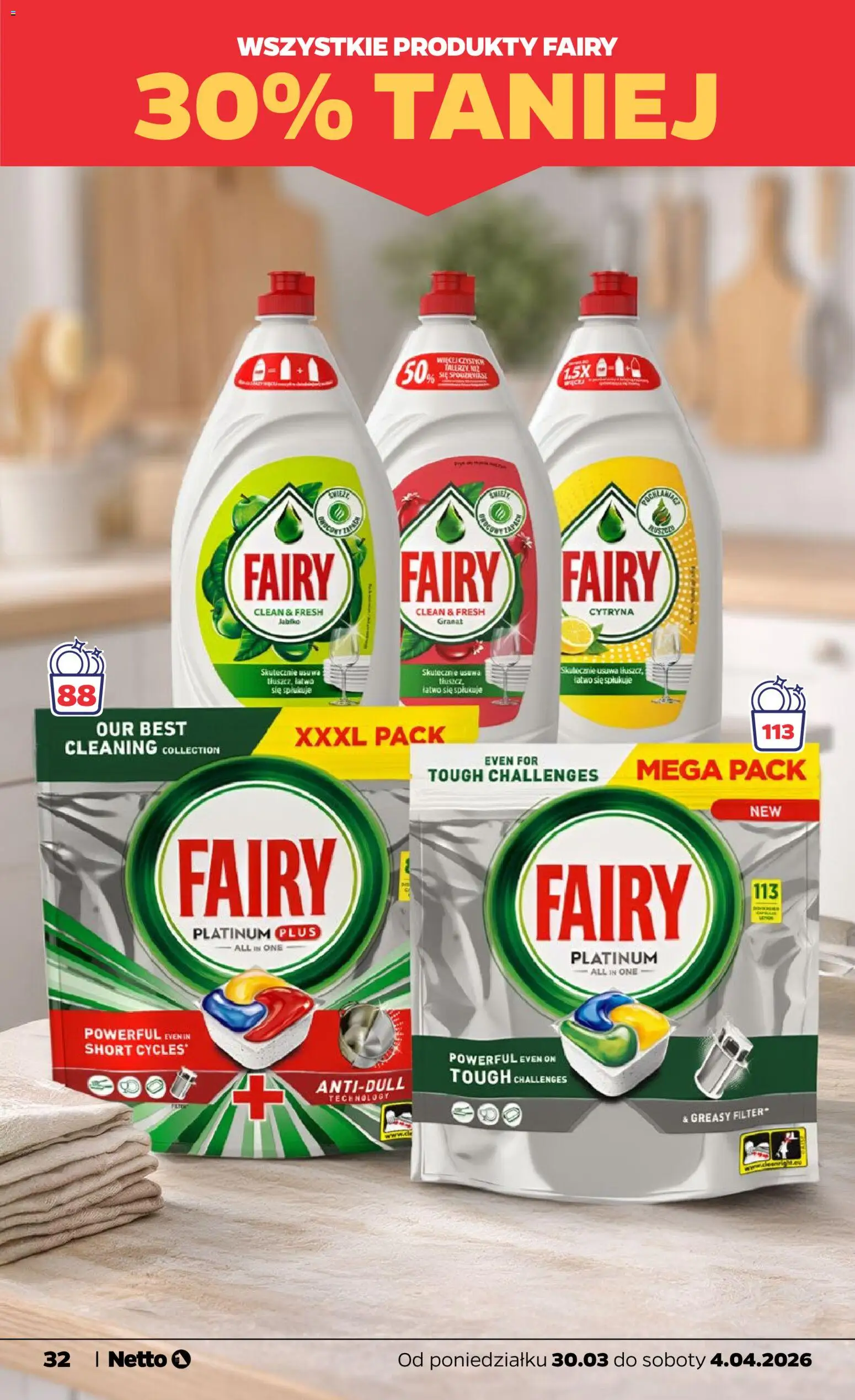 Netto gazetka od poniedziałku spożywcza od 30.03.2026 | Strona: 32 | Produkty: Cytryna, Fairy platinum, Fairy