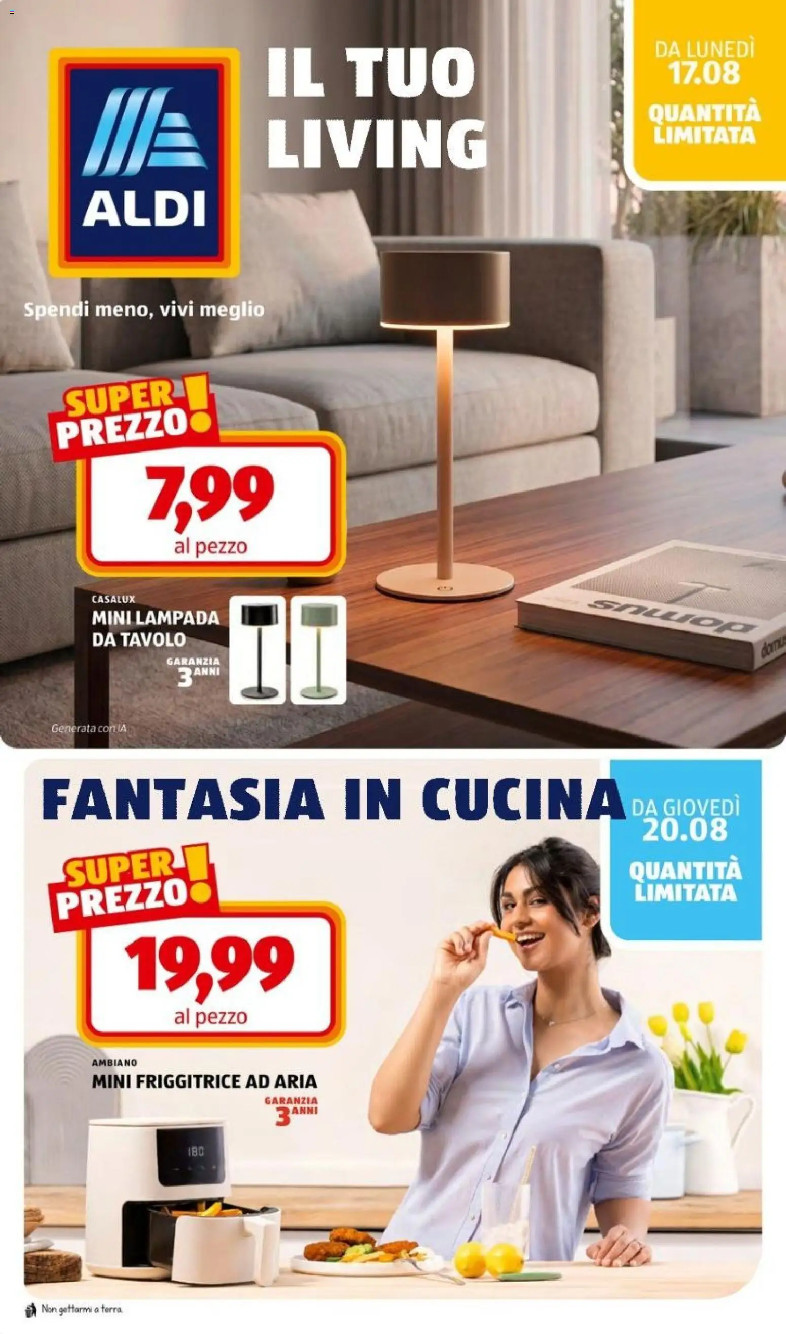 Volantino Aldi del 17/08/2026 | Pagina: 34 | Prodotti: Friggitrice ad aria, Friggitrice, Lampada, Terra