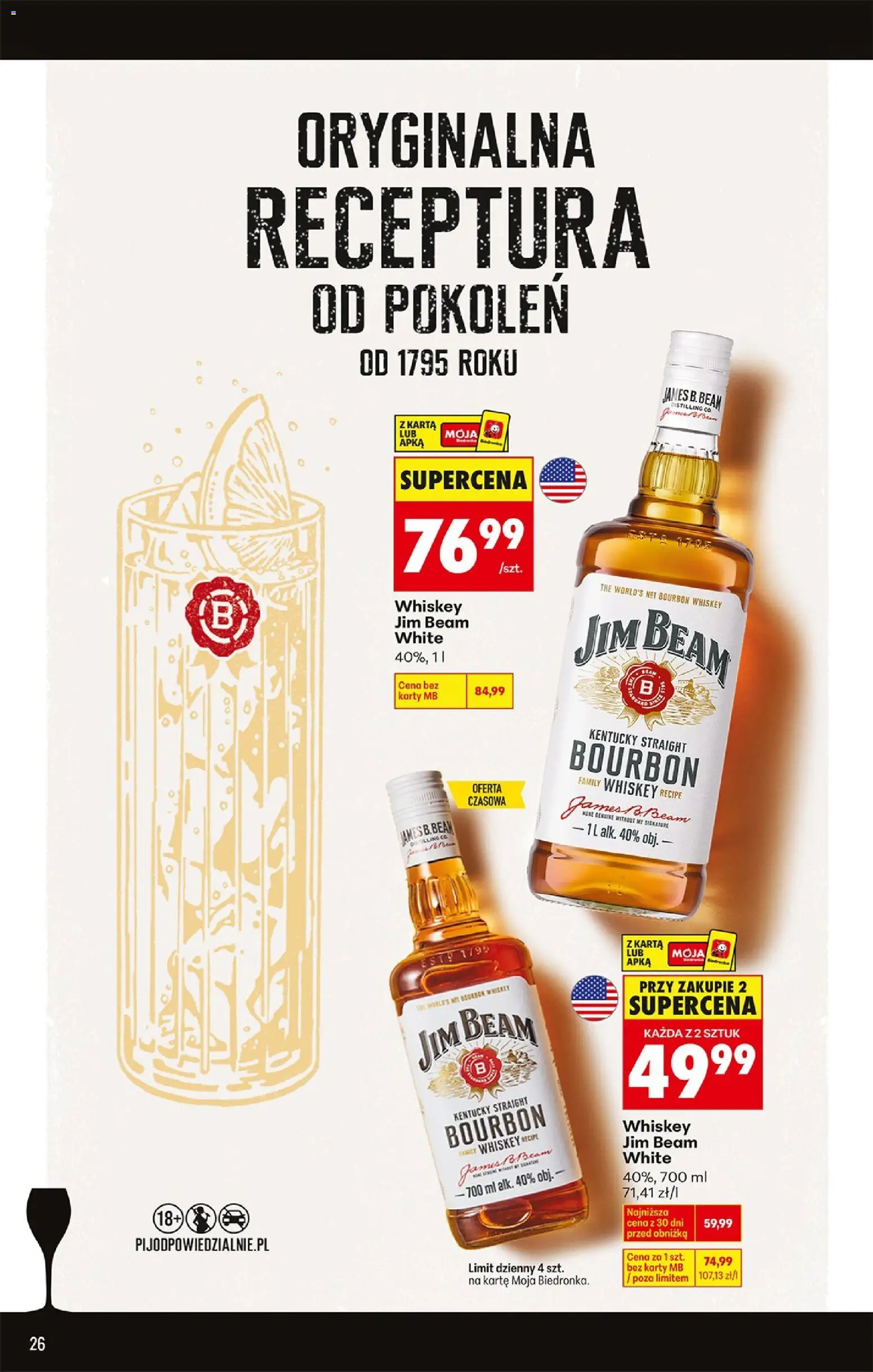Biedronka gazetka - Czas na toast od 04.05.2026 | Strona: 26 | Produkty: Karta, Bourbon, Jim Beam
