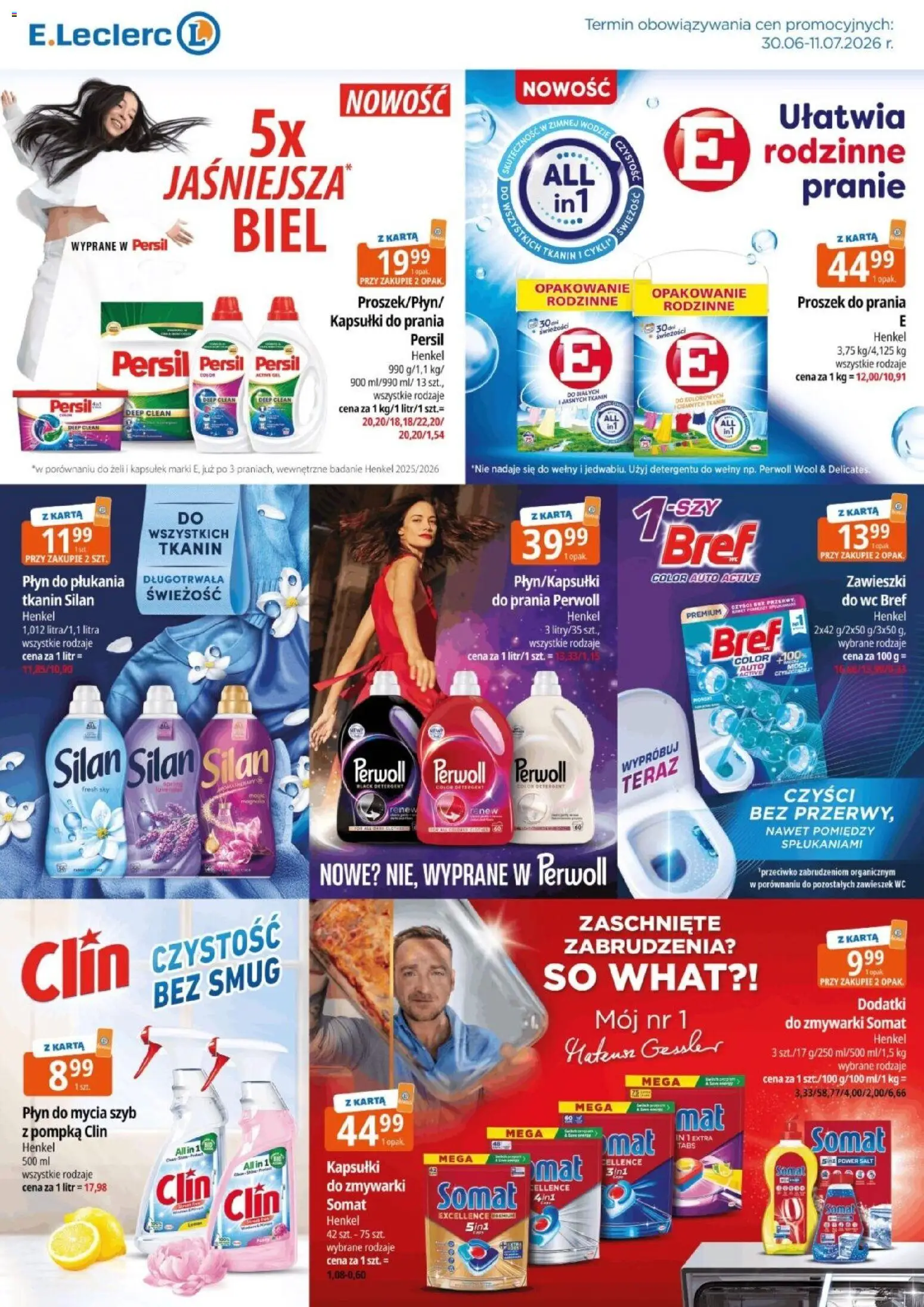 E.Leclerc gazetka - Kosmetyki od 30.06.2026 | Strona: 2 | Produkty: Płyn do mycia szyb, Kapsułki do prania, Detergent, Proszek do prania Persil