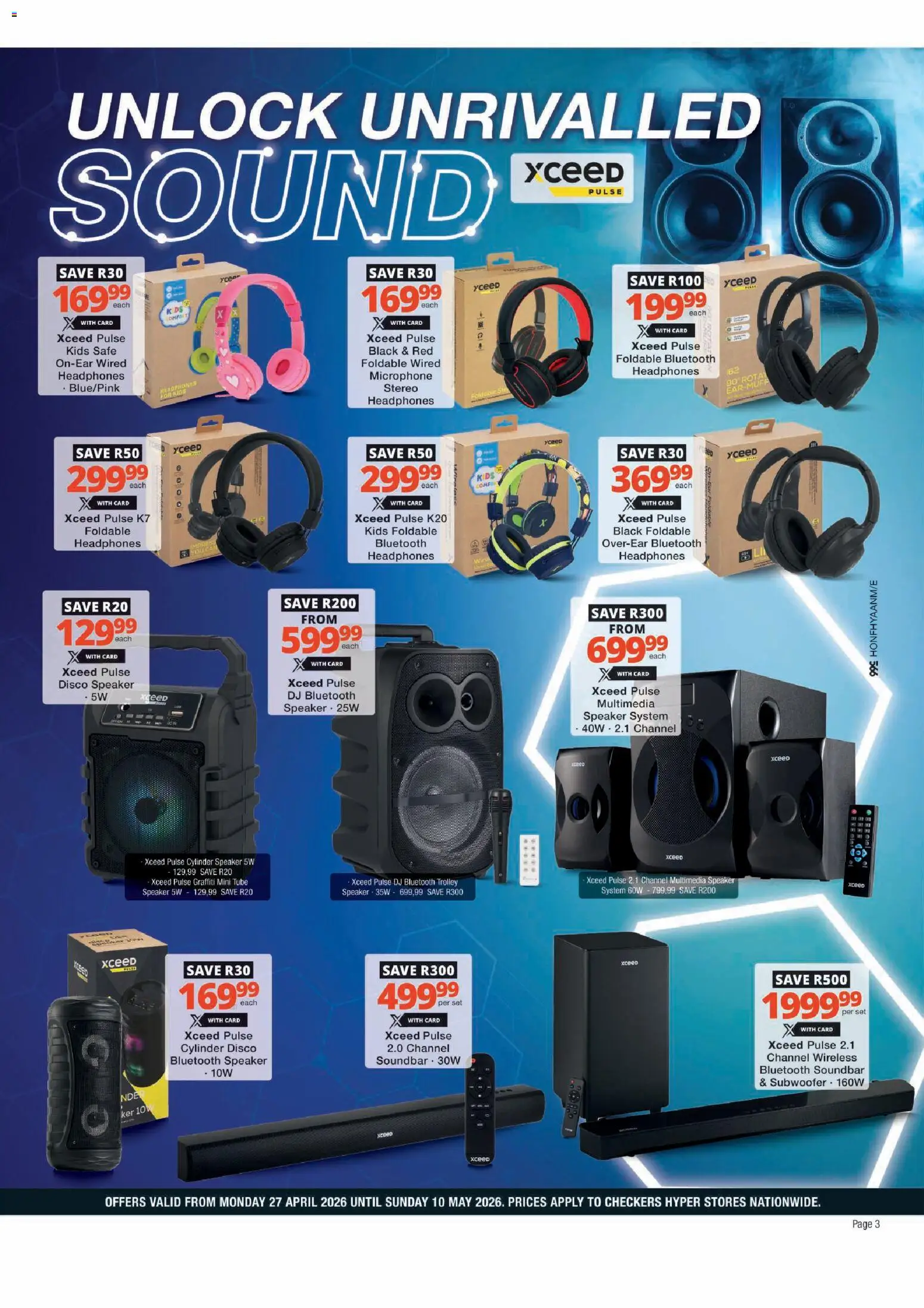 New Checkers catalogue – valid from 27.04.2026 | Page: 3 | Products: Headphones, Speaker, Soundbar, Subwoofer