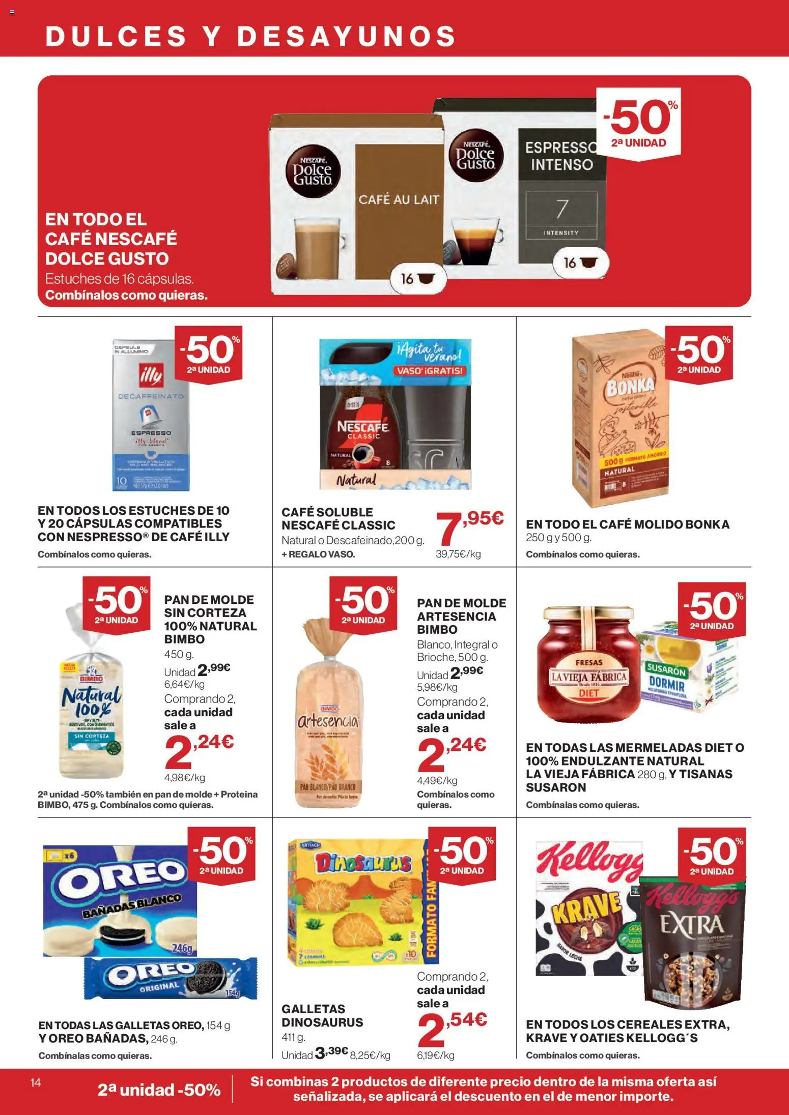 El Corte Inglés solo 3 días │ válido desde el 21/07/2026 | Página: 14 | Productos: Pan, Cereales, Pan de molde, Μηχανή καφέ
