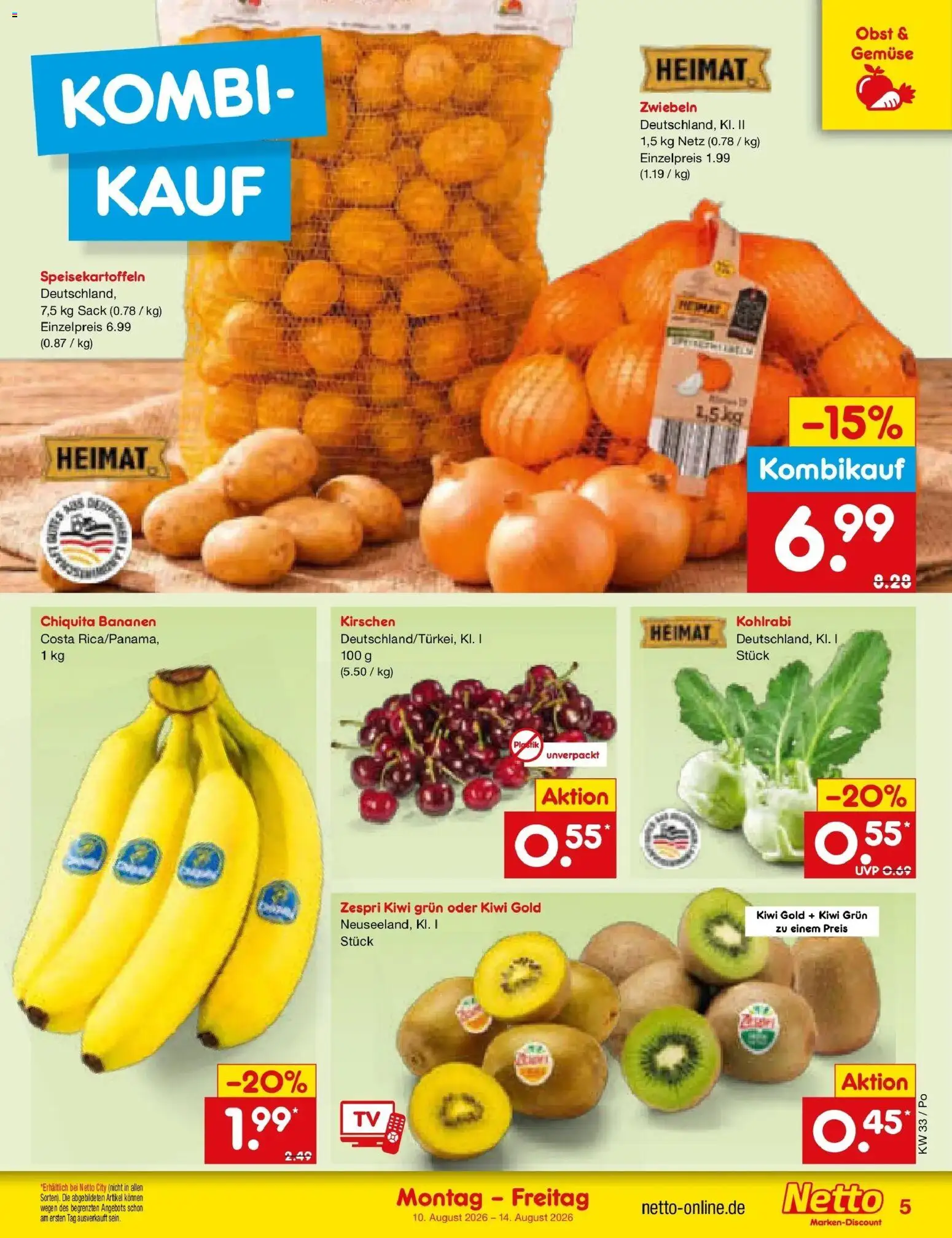 Netto Marken-Discount Prospekt Selb (ab 10.08.2026) » Angebote | Seite: 5 | Produkte: Kohlrabi, Kirschen, Zwiebeln, Kiwi