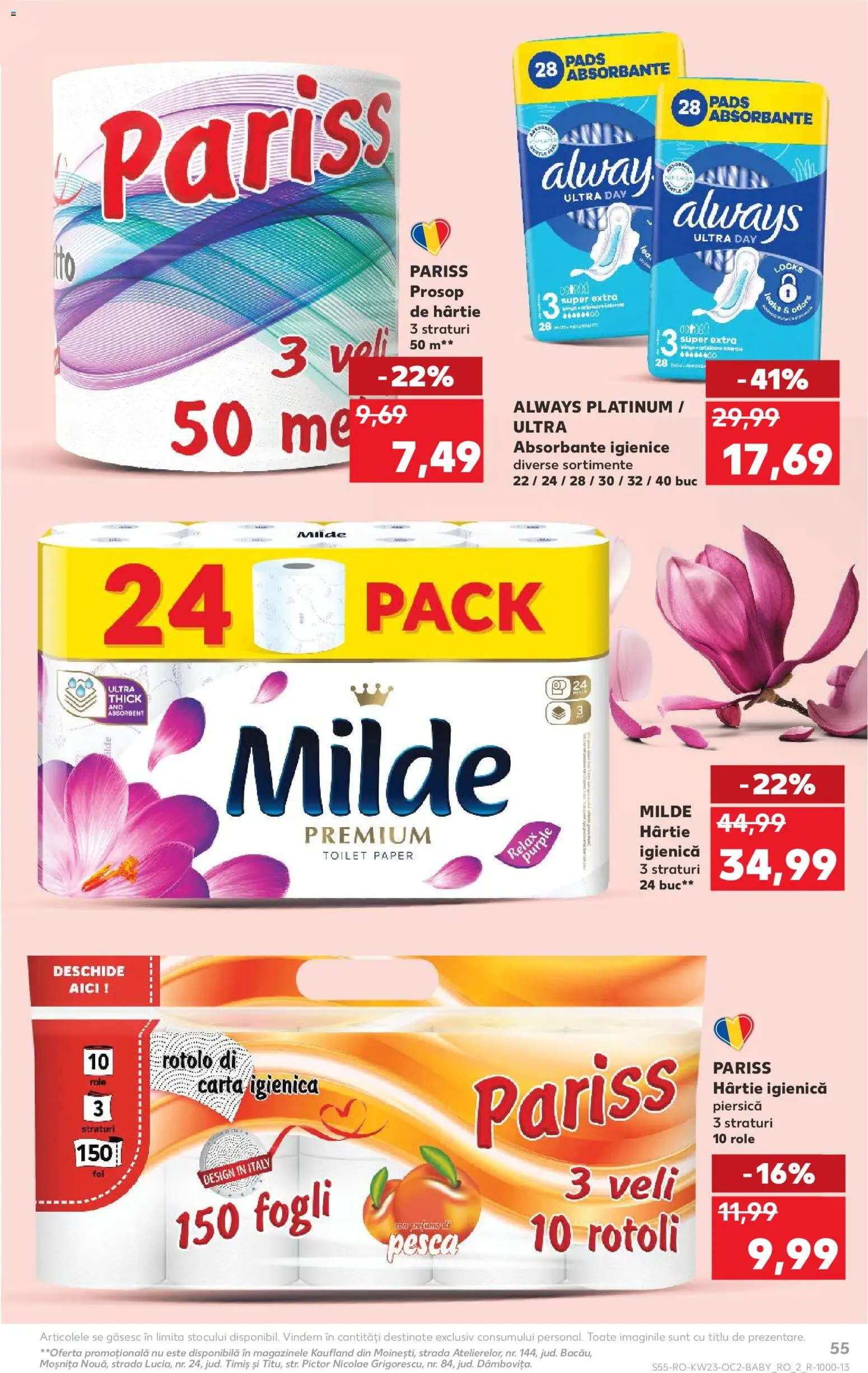 Noul catalog Kaufland – valabil de la 03.06.2026 | Pagină: 55 | Produse: Piersică, Role, Absorbante