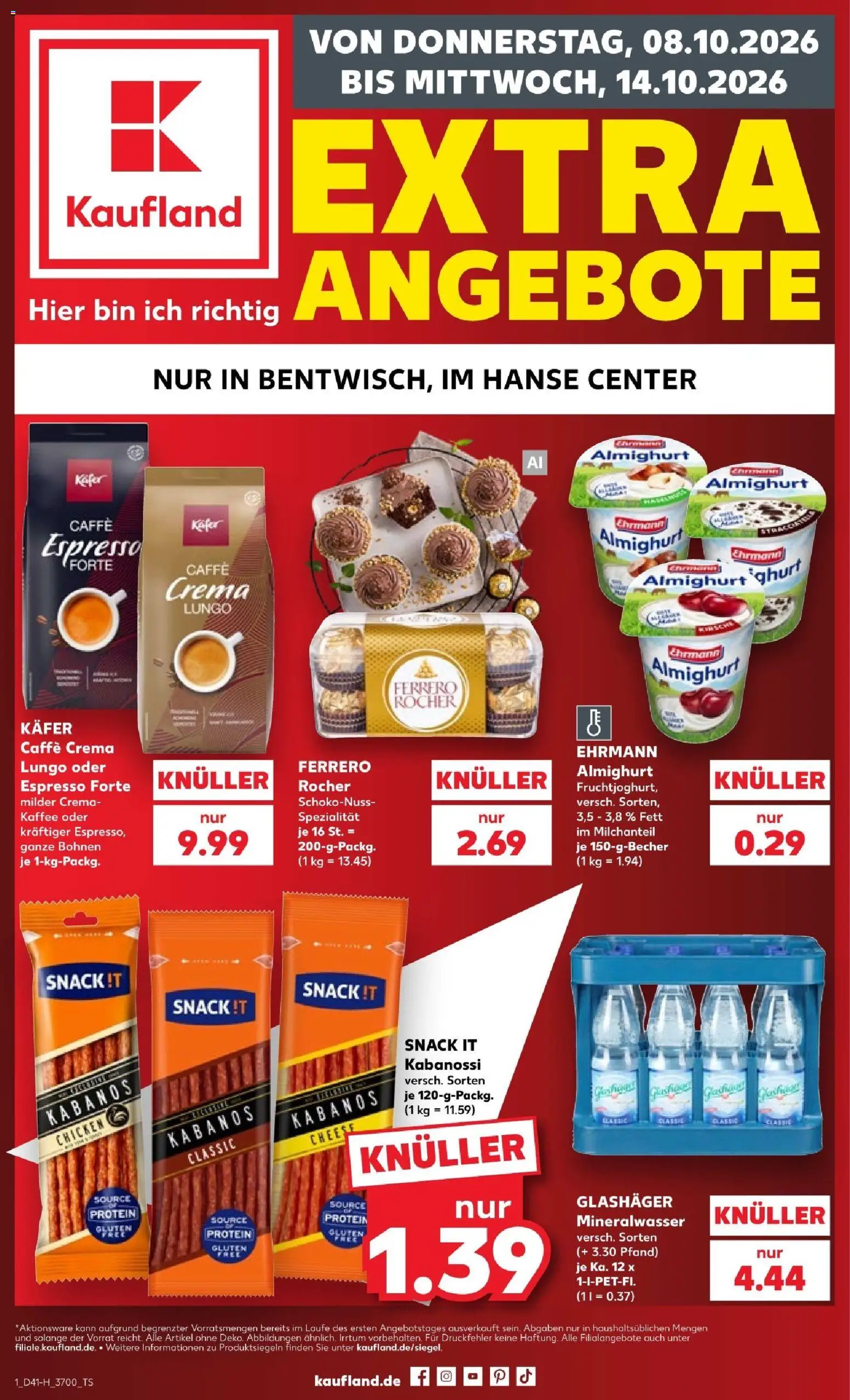 Kaufland Prospekt Rostock – gültig ab 08.10.2026 | Seite: 1 | Produkte: Ferrero rocher, Kaffee, Mineralwasser