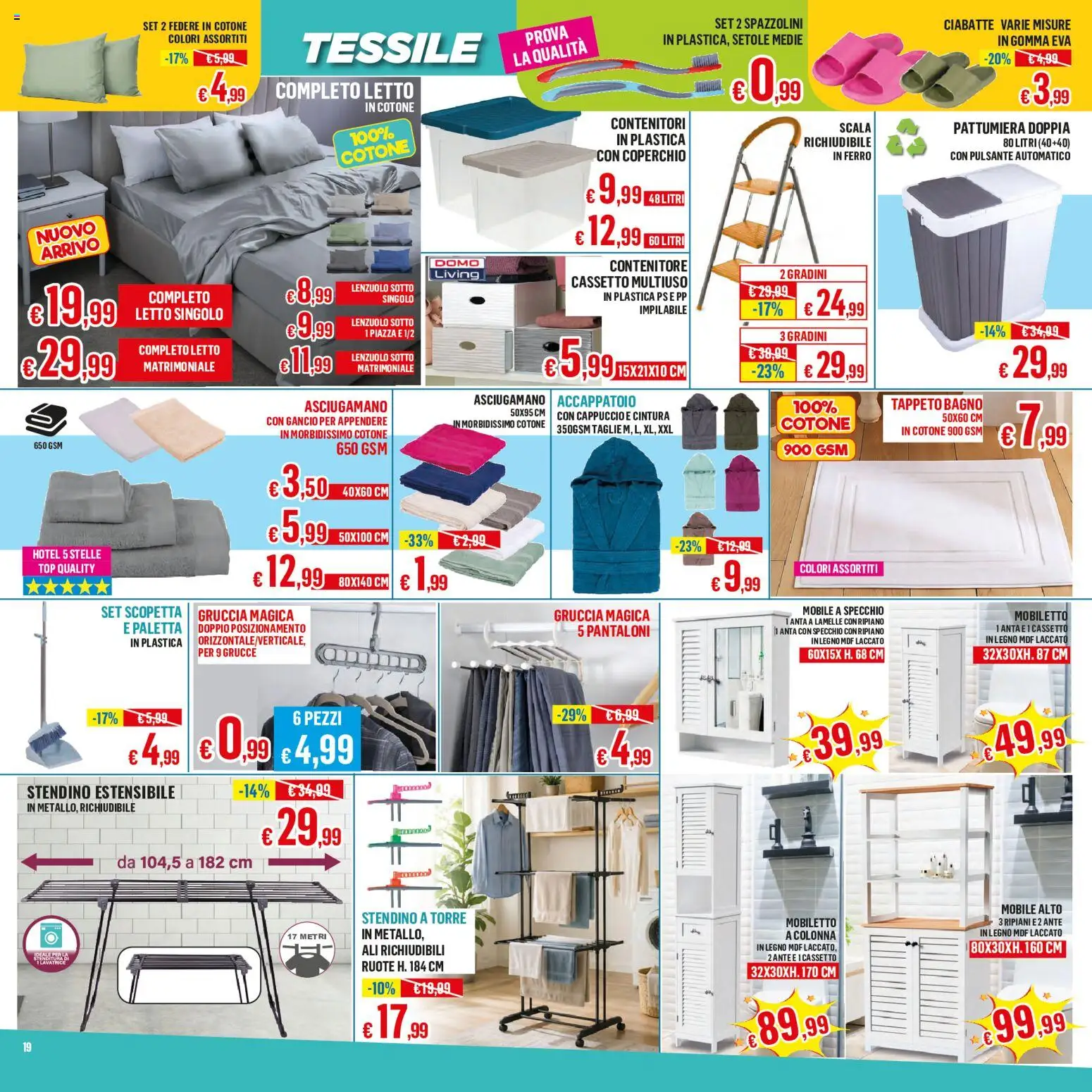 Volantino Satur del 05.06.2026 | Pagina: 19 | Prodotti: Pantaloni, Scala, Pattumiera, Letto