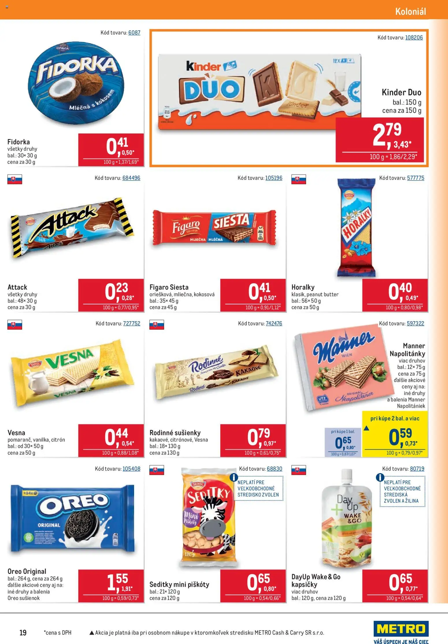 Nové Metro akcie – leták je platný od 12.08.2026 | Strana: 19 | Produkty: Piškóty, Sušienky, Kinder, Oreo