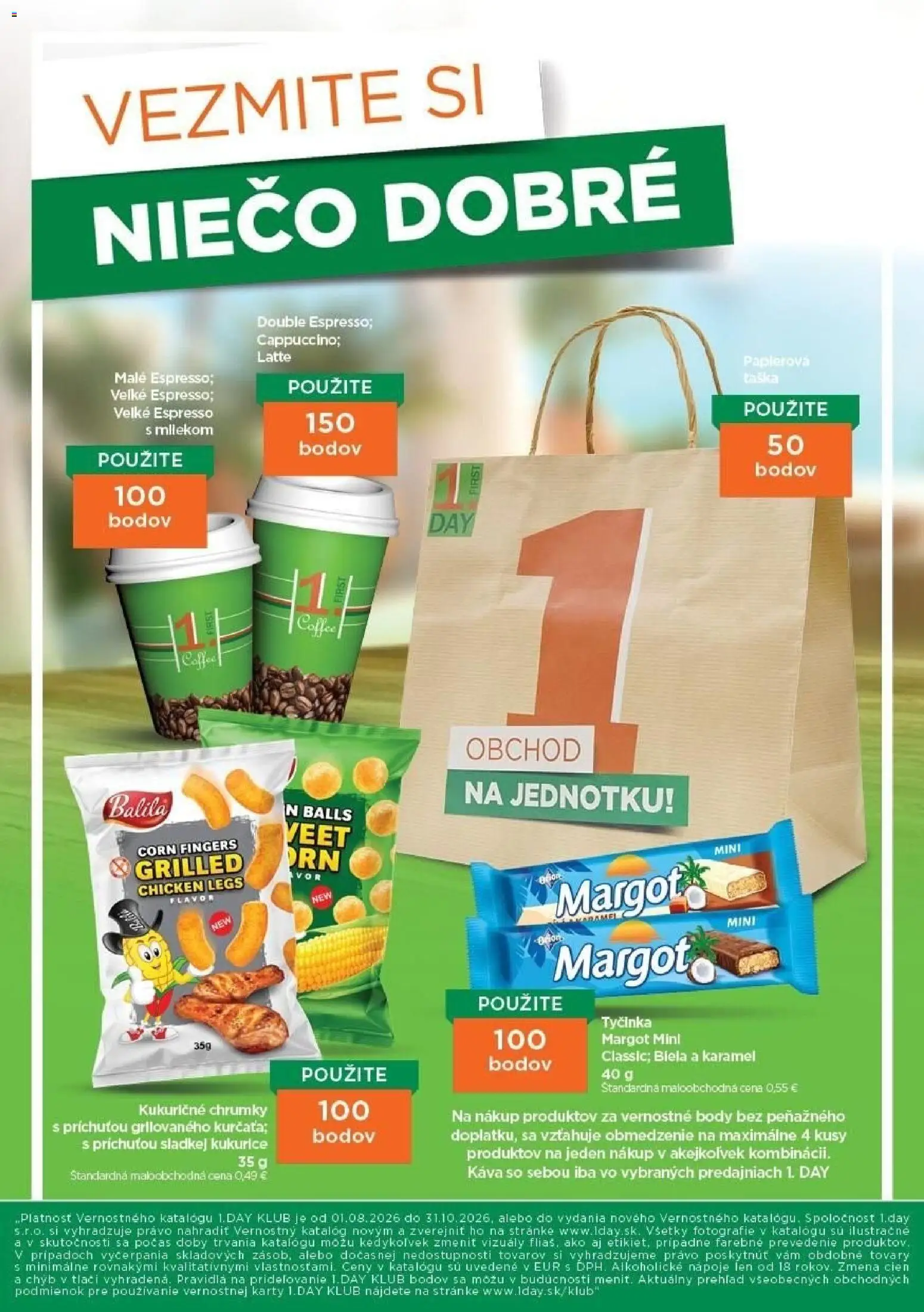 Nové 1day akcie – leták je platný od 01.08.2026 | Strana: 8 | Produkty: Káva, Nápoje, Taška