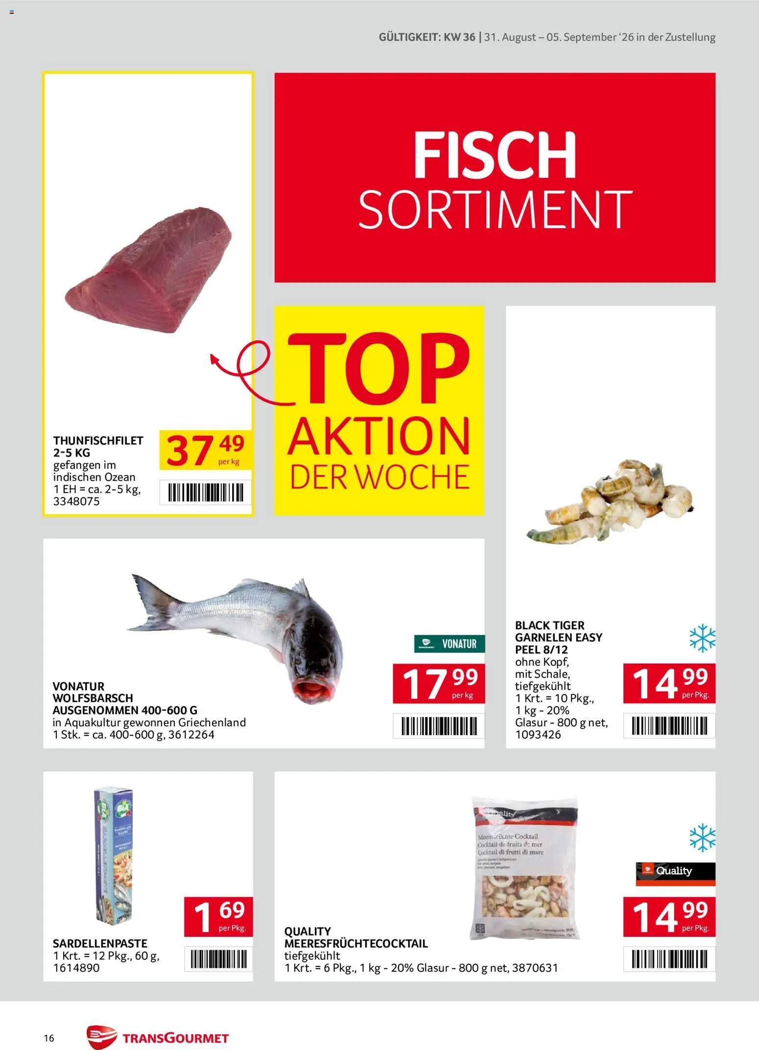 Transgourmet Zustellaktion gültig ab 31.08.2026 | Seite: 16 | Produkte: Fisch