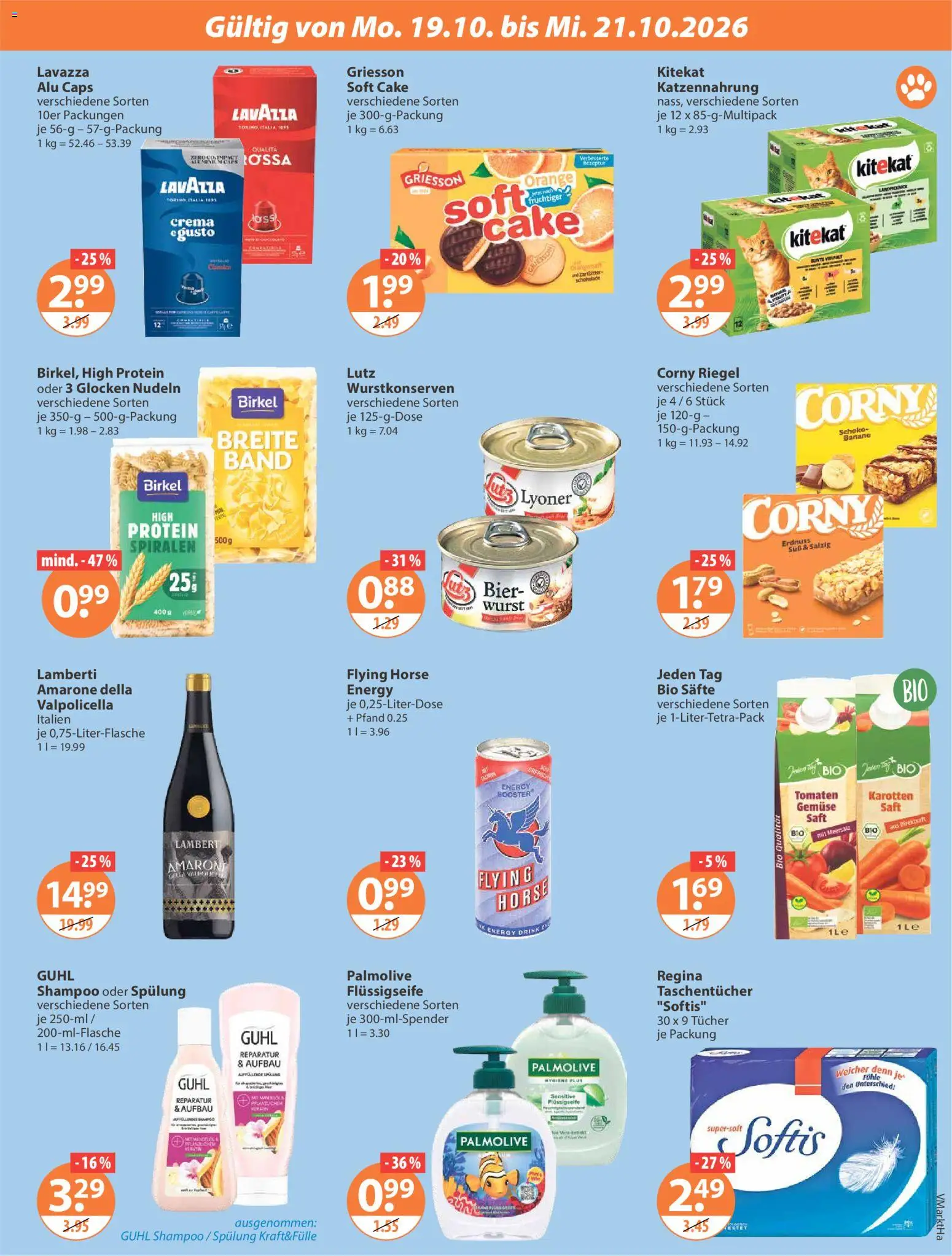 V-Markt Angebote – gültig ab 15.10.2026 | Seite: 21 | Produkte: Taschentücher, Spülung, Saft, Nudeln