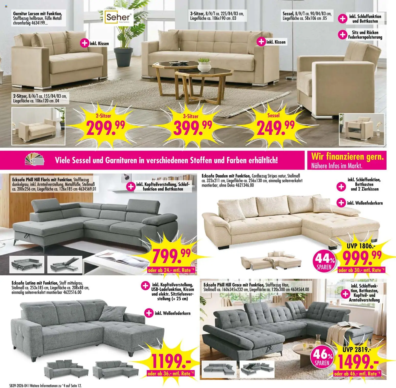 SB Möbel Boss Prospekt – gültig ab 19.09.2026 | Seite: 4 | Produkte: Ecksofa, Kissen, Sessel