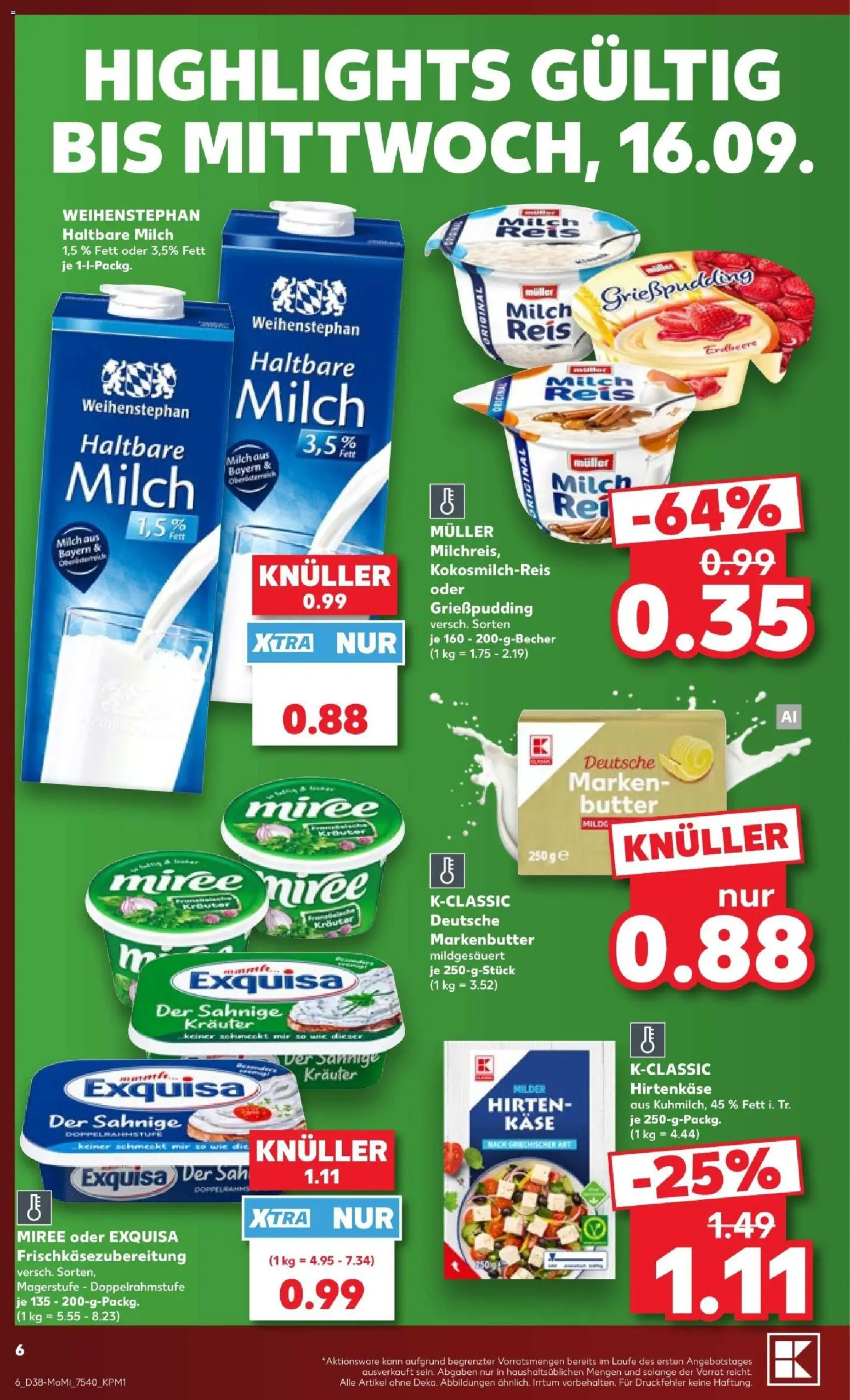 Kaufland Prospekt Frankfurt (Oder) – gültig ab 14.09.2026 | Seite: 6 | Produkte: Milch 1,5%, Haltbare milch, Exquisa, Reis